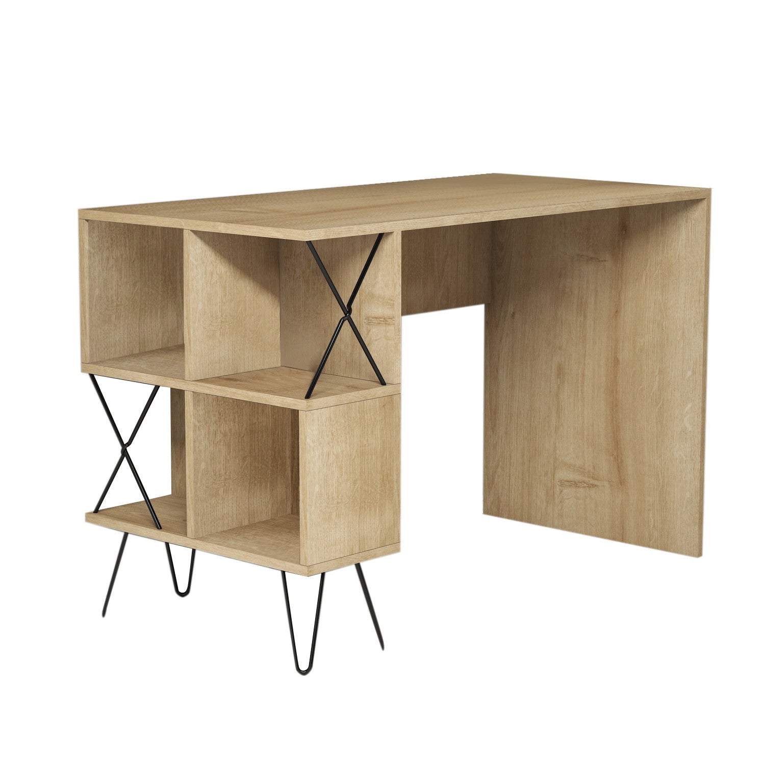 Secretária de Estudo Moderna – 120 x 60 x 78,8 cm – Carvalho e Preto – Painéis de Partículas Revestidos a Melamina