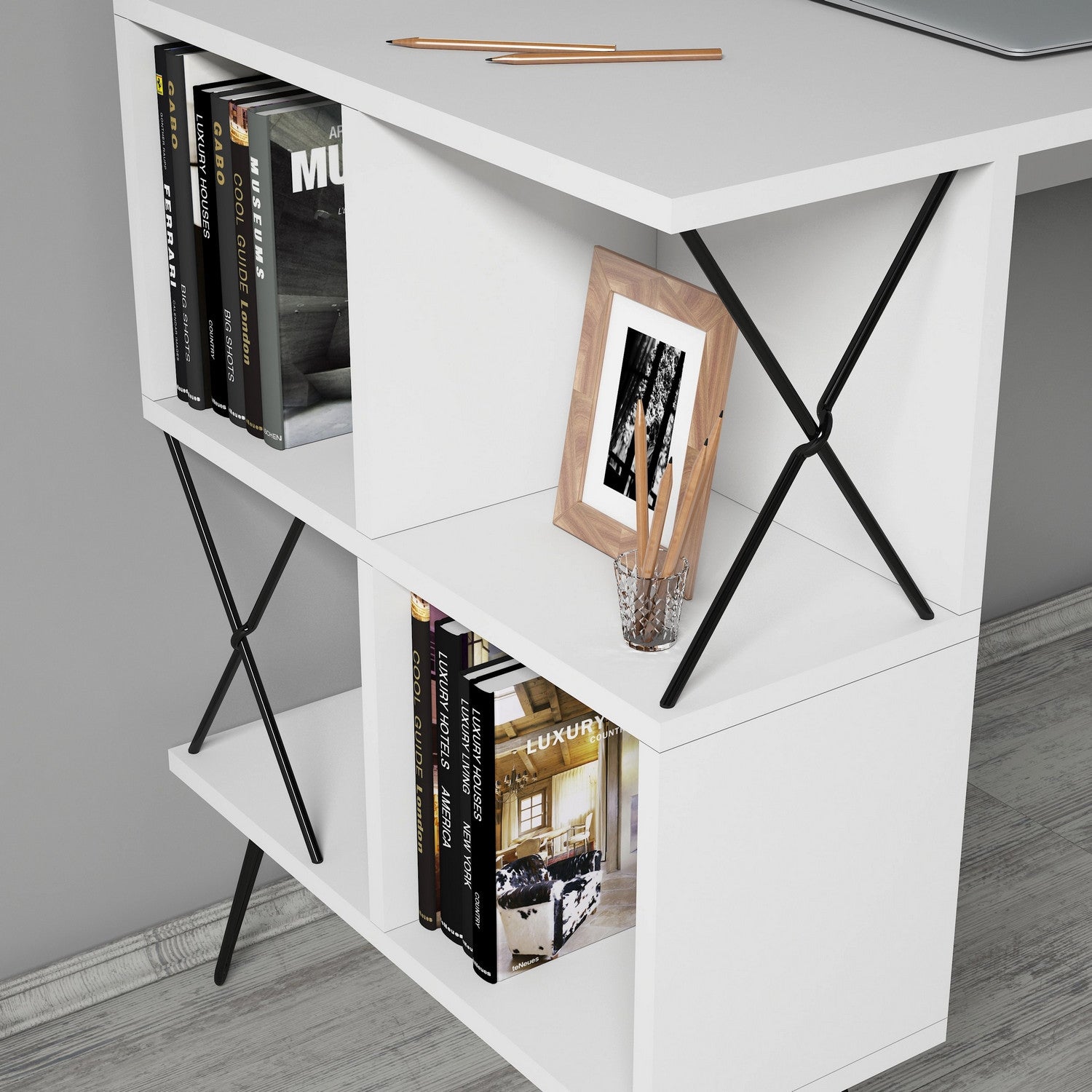 Secretária de Estudo Moderna – 120 x 60 x 78,8 cm – Branco e Preto – 100% Melamina