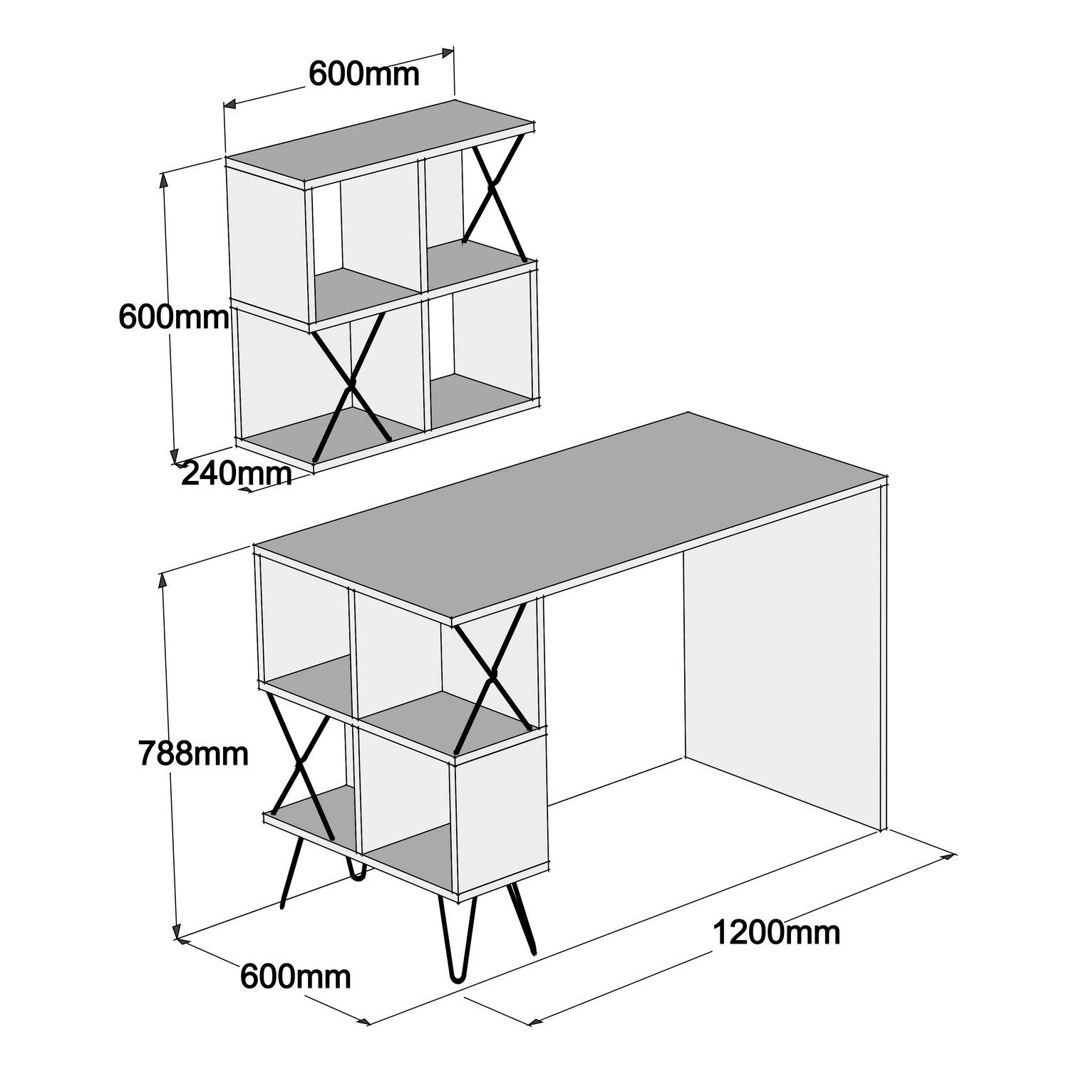 Secretária de Estudo Moderna – 120 x 60 x 78,8 cm – Branco e Preto – 100% Melamina