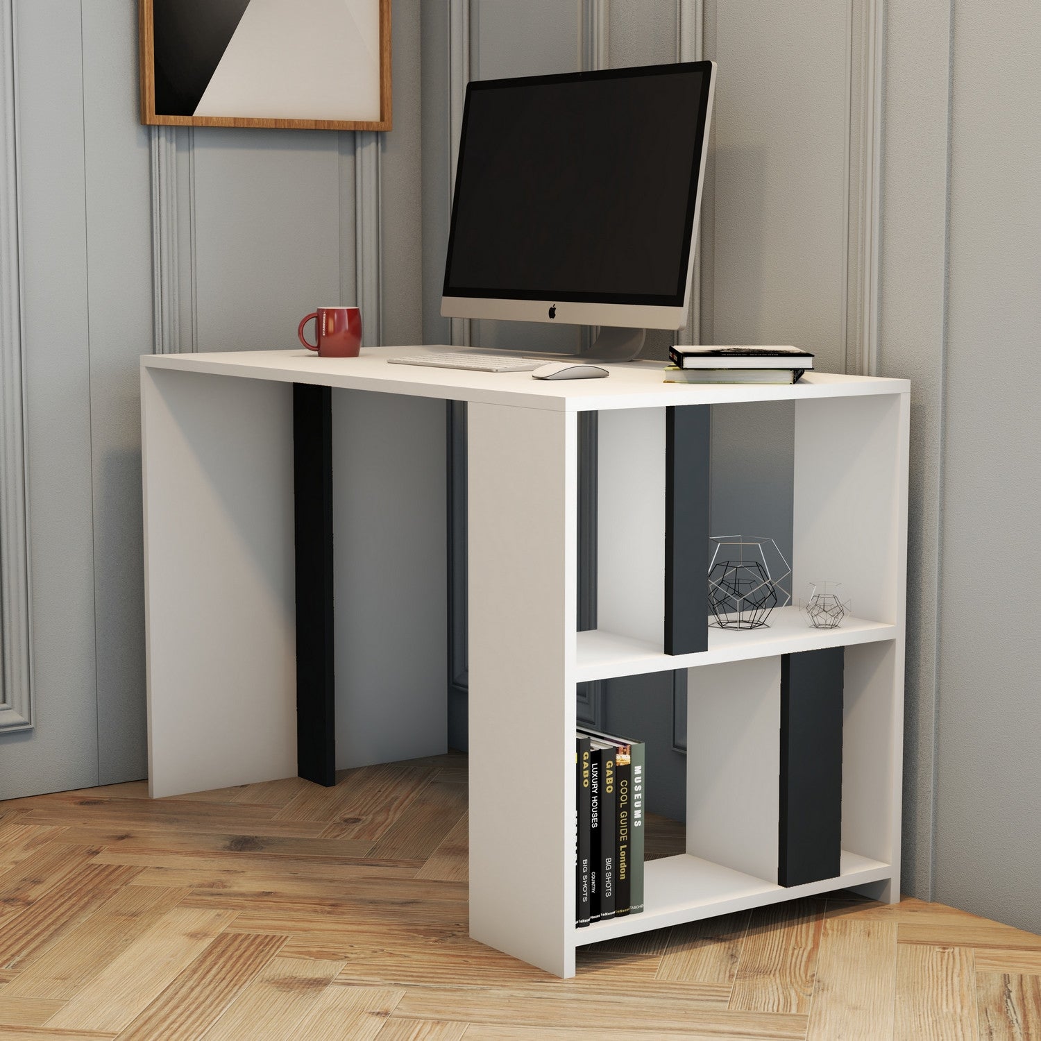 Secretária de Estudo moderna – 120 x 75,4 x 60 cm – Branco e Antracite – Melamina