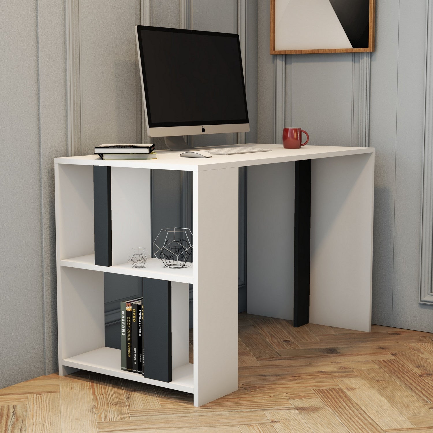 Secretária de Estudo moderna – 120 x 75,4 x 60 cm – Branco e Antracite – Melamina