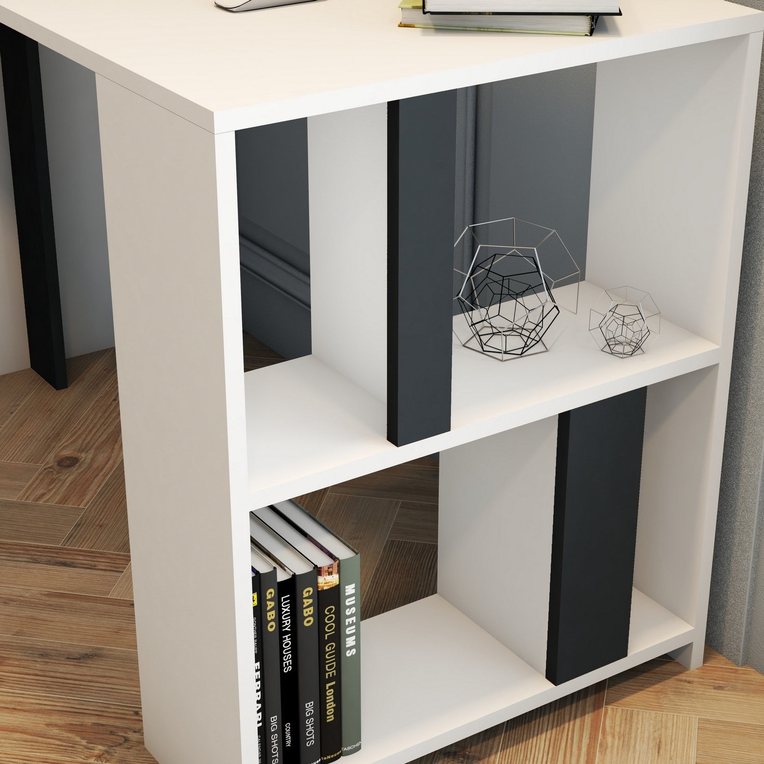 Secretária de Estudo moderna – 120 x 75,4 x 60 cm – Branco e Antracite – Melamina