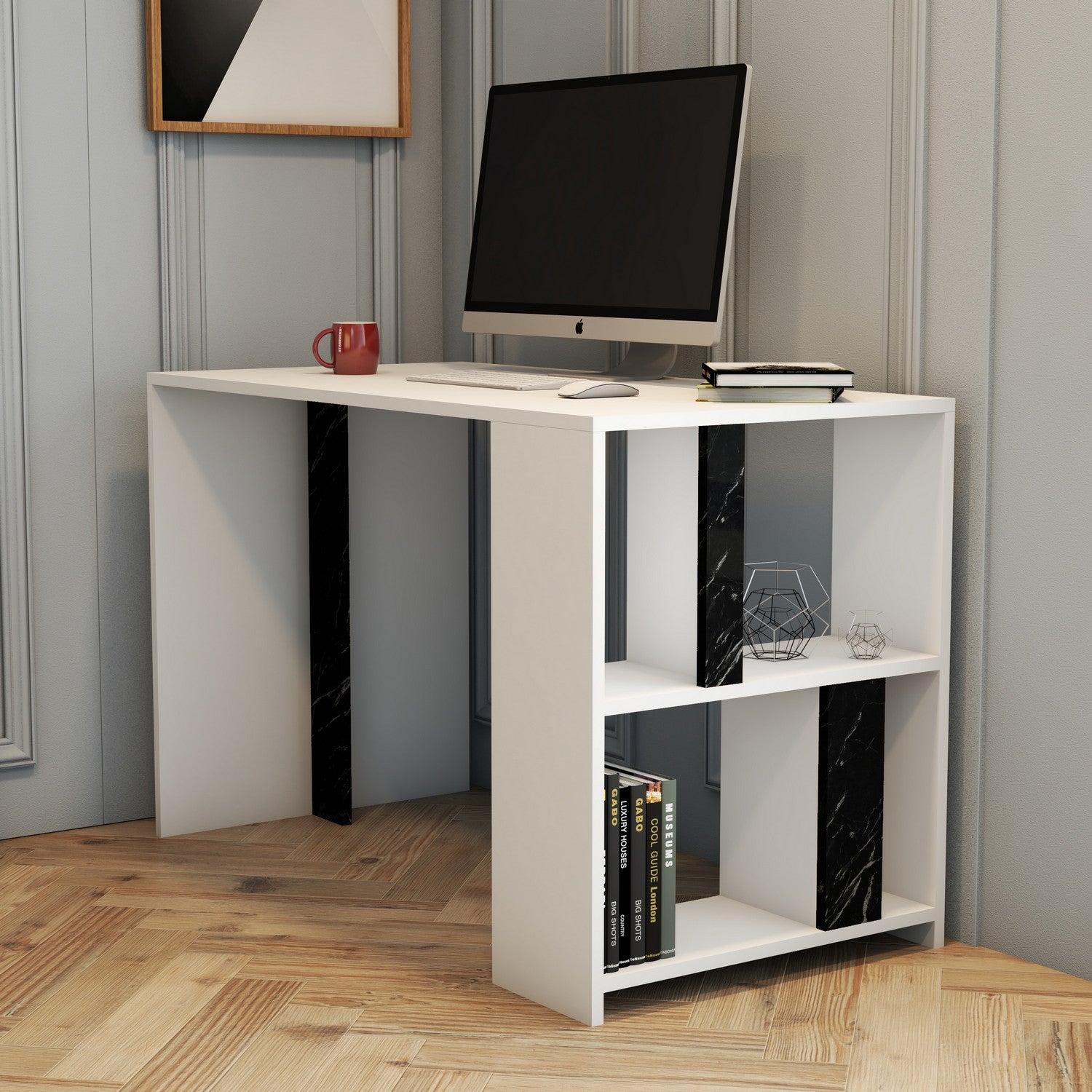 Secretária de Estudo/Escritório – 120 cm – Antracite e Branco – Painel de Partículas com Melamina