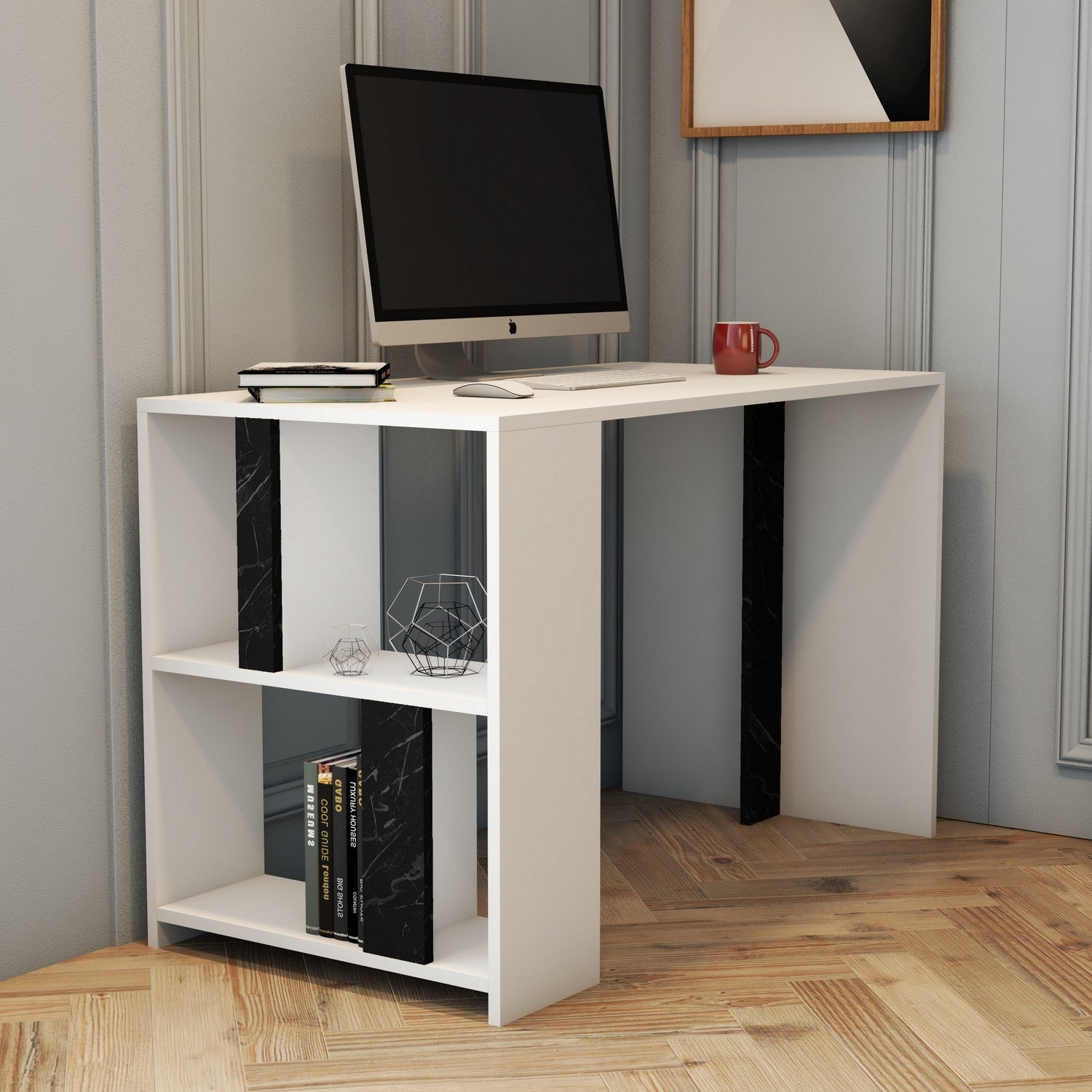 Secretária de Estudo/Escritório – 120 cm – Antracite e Branco – Painel de Partículas com Melamina