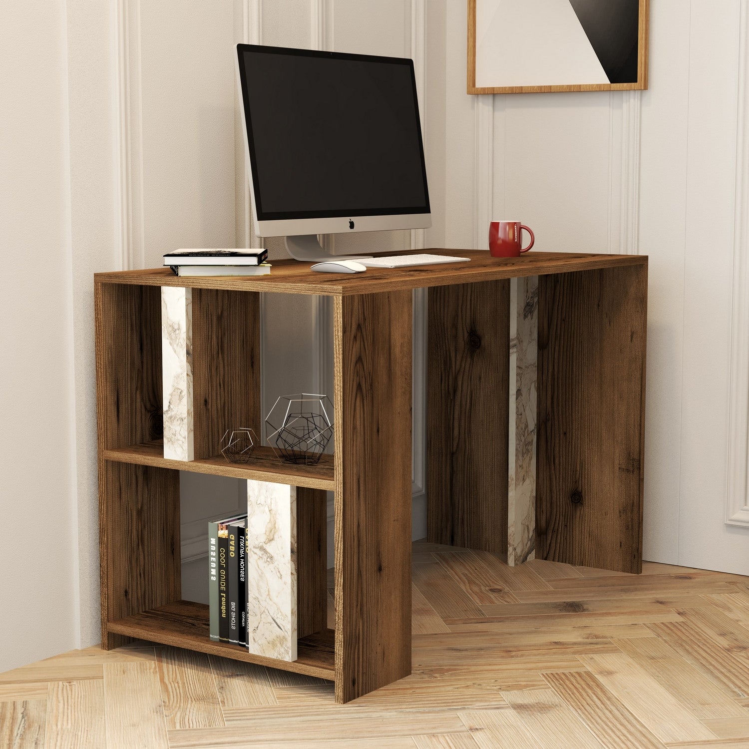 Secretária de Estudo – 120 x 60 x 75,4 cm – Nogueira e Branco – Melamina