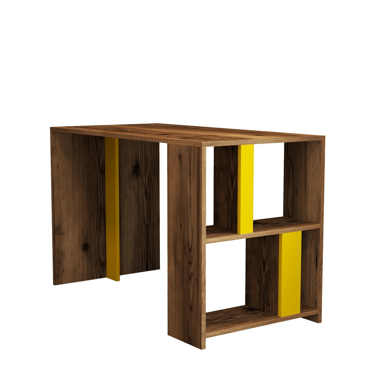 Secretária de Estudo – 120 x 60 x 75,4 cm – Nogueira e Amarelo – Painel de Partículas revestido a Melamina