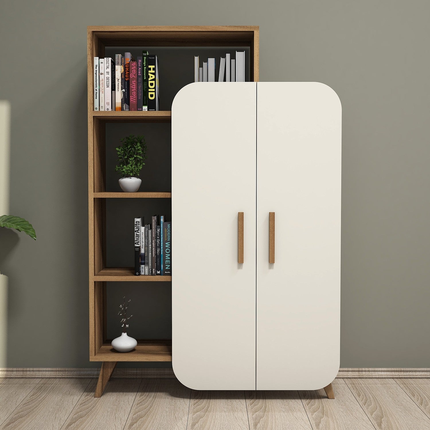 Estante moderna – 90 x 132 x 32 cm – Noz e Creme – madeira aglomerada