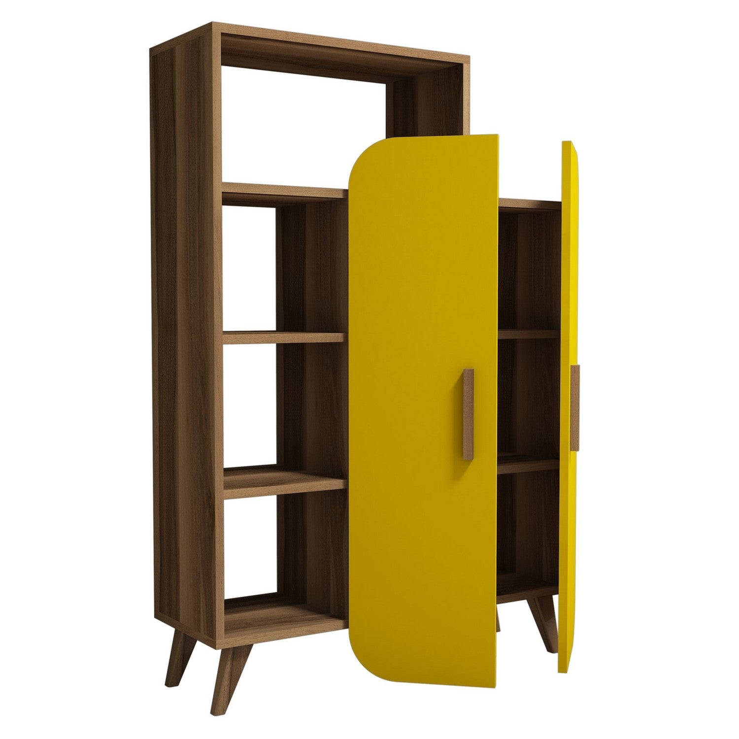 Estante – 90 x 132 x 32 cm – Nogueira e Amarelo – MDF