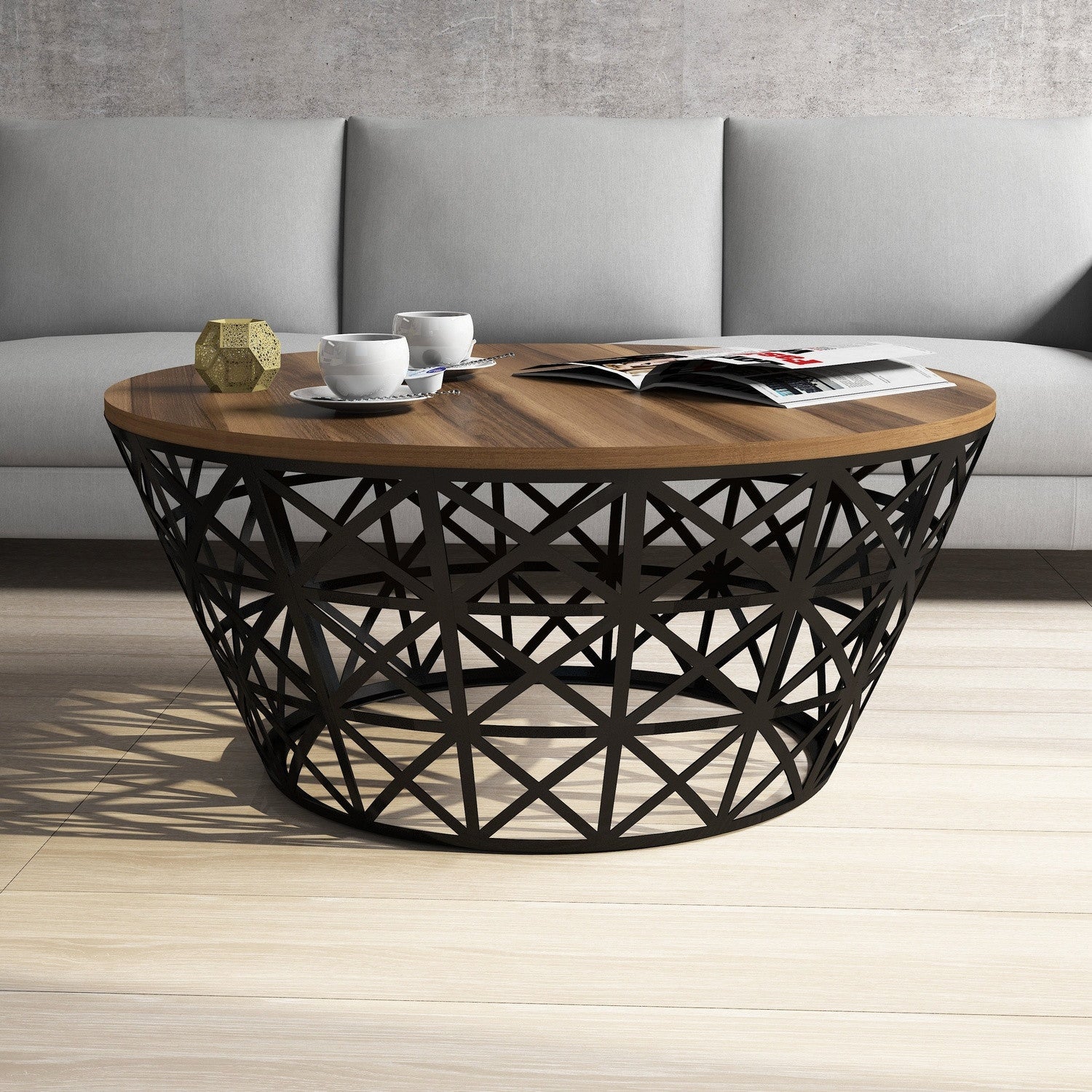 Mesa de Centro Moderna – 90 x 38 cm – Nogueira e Preto – Painéis de Partículas com Melamina
