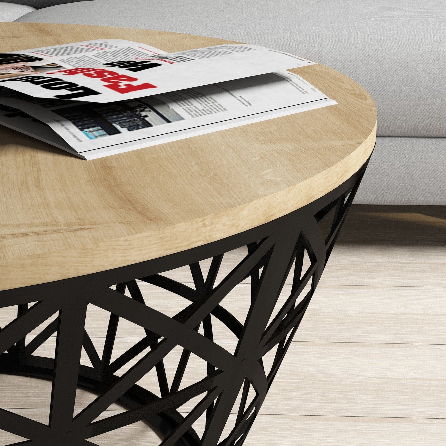 Mesa de Centro – 90 x 38 cm – Carvalho e Preto – Painel de partículas revestido a melamina e pernas em ferro forjado