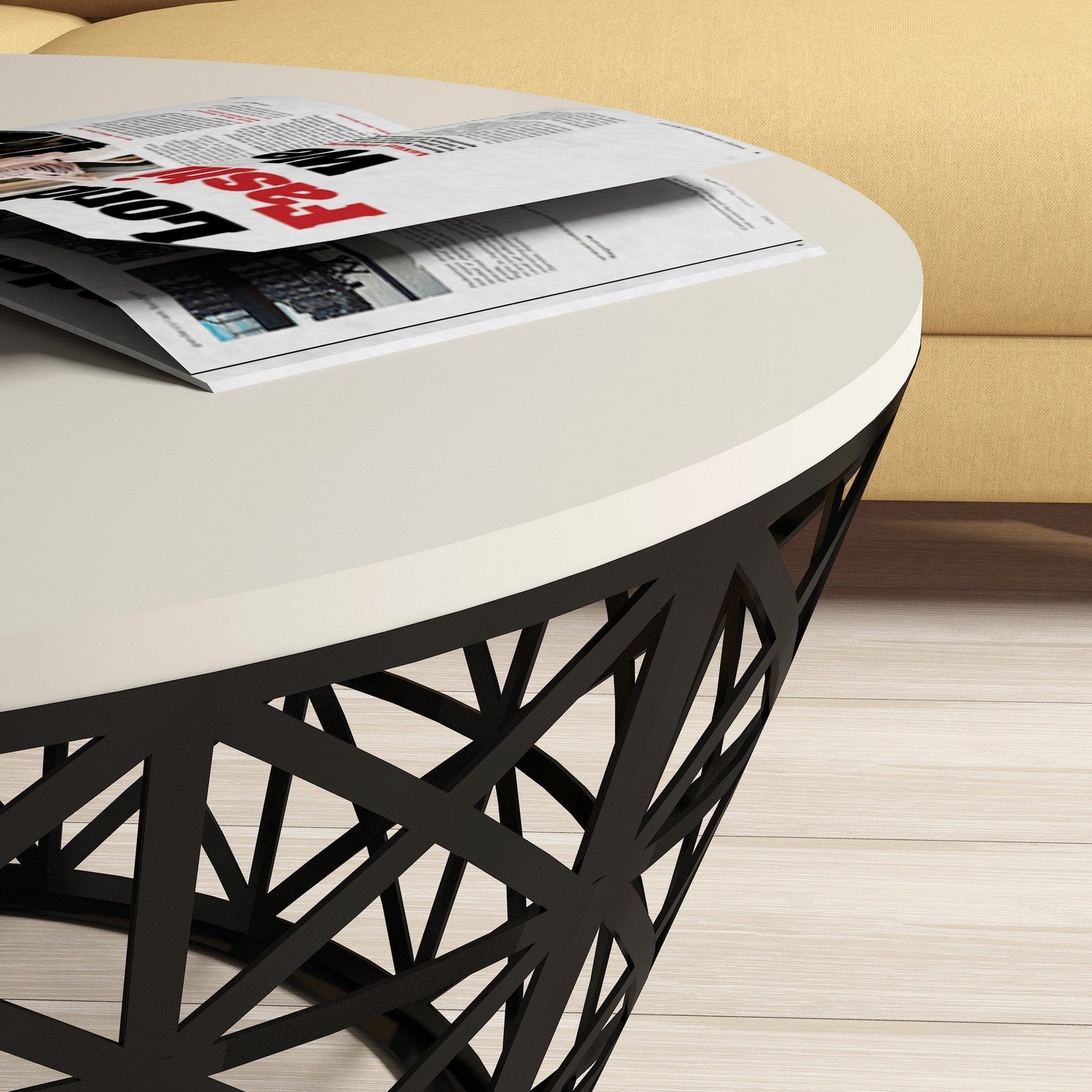 Mesa de Centro Moderna – 90 x 90 x 38 cm – Creme e Preto – Painel de partículas revestido a melamina