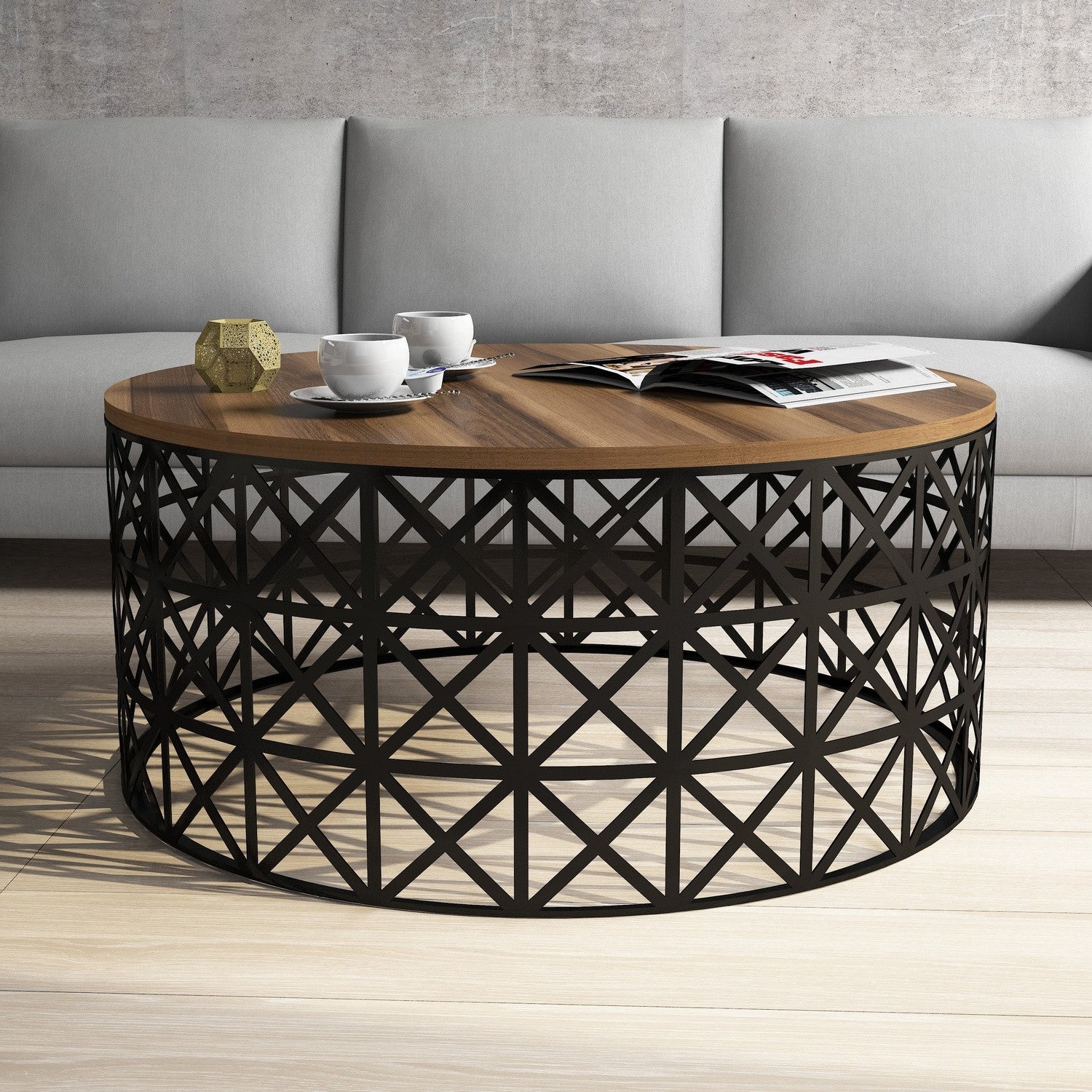 Mesa de Centro – 90 x 38 cm – Nogueira e Preto – Painel de Partículas Revestido em Melamina