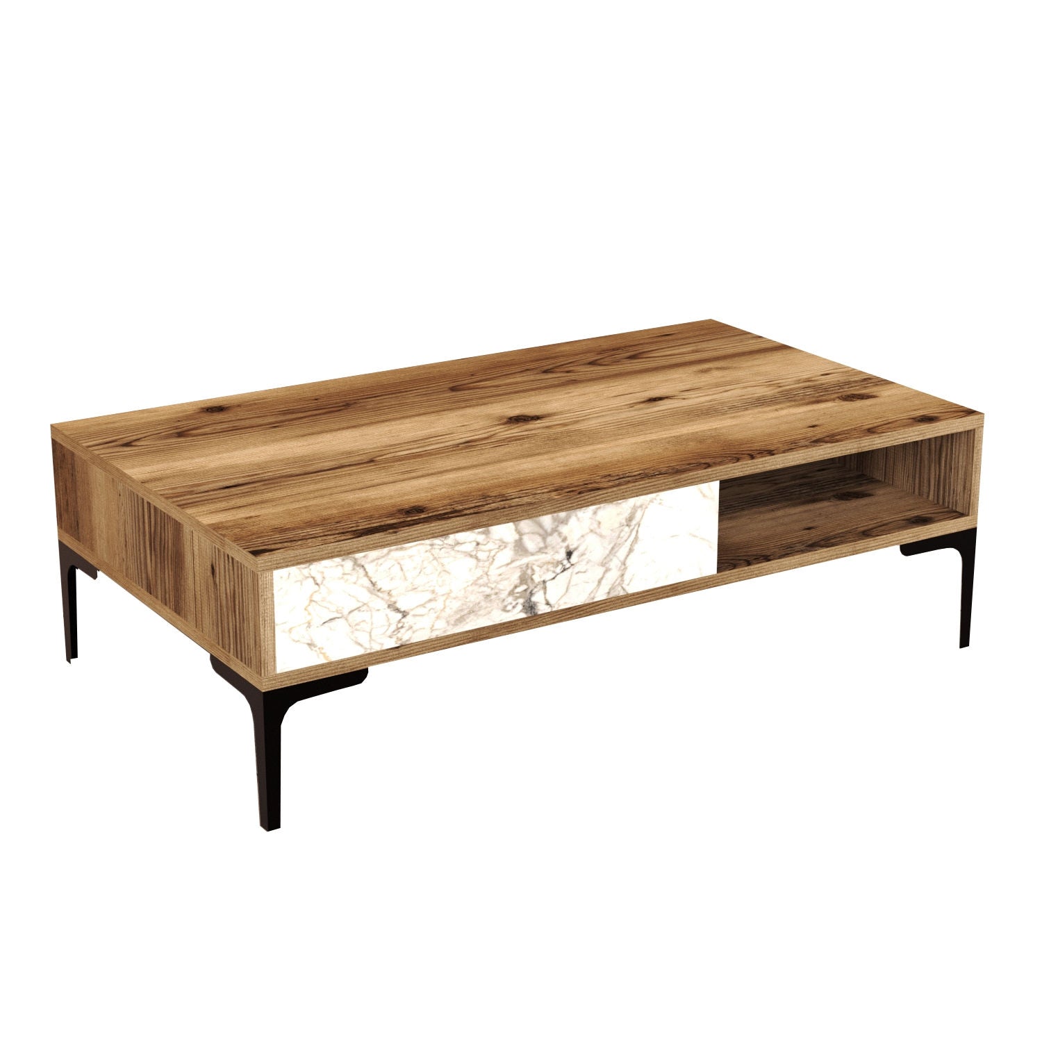 Mesa de Centro Moderna – 105 x 60 x 32,6 cm – Nogueira e Branco – Painel de Partículas Revestido a Melamina