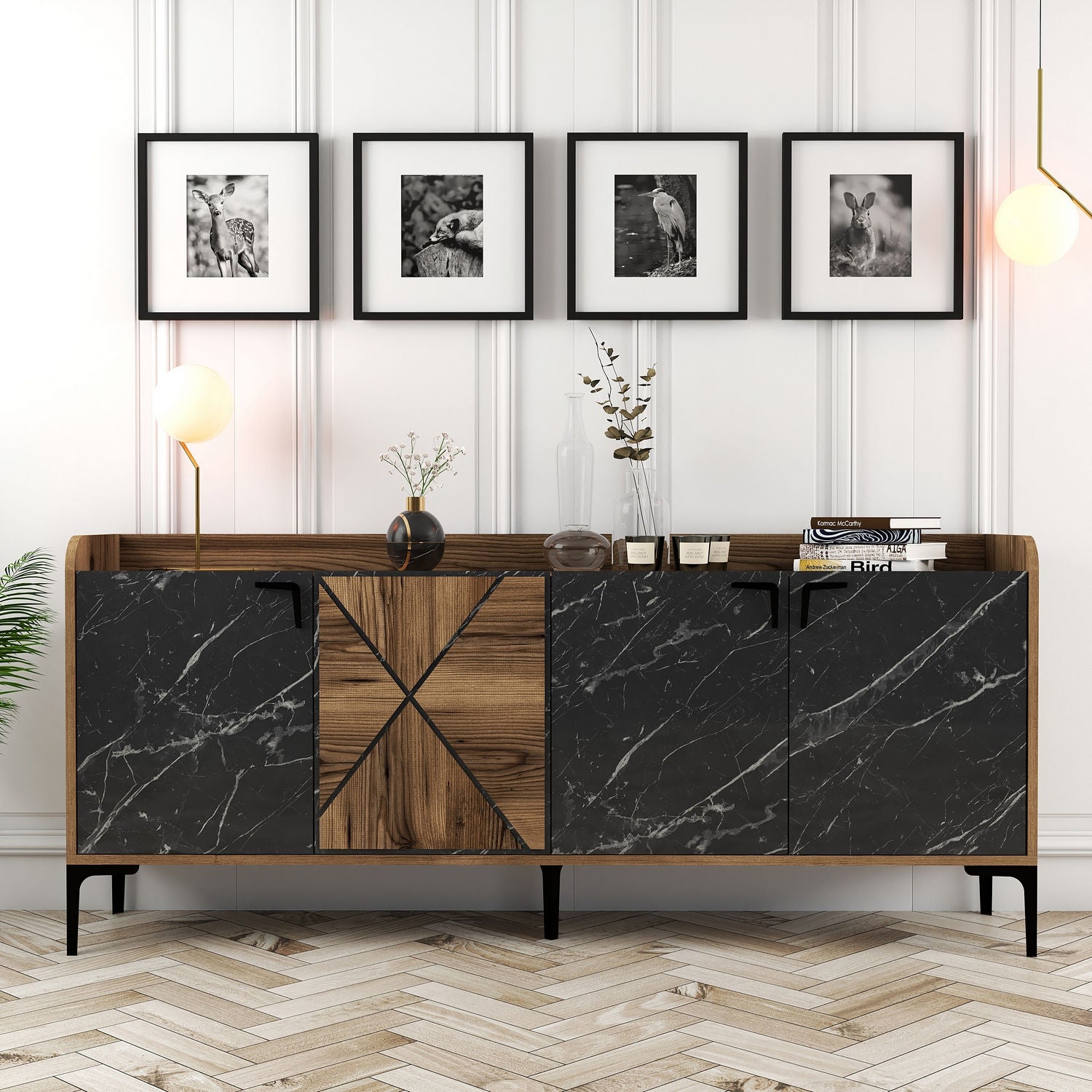Aparador Industrial – 180 x 35 x 78 cm – Nogueira e Preto – Painéis de Partículas revestidos a Melamina