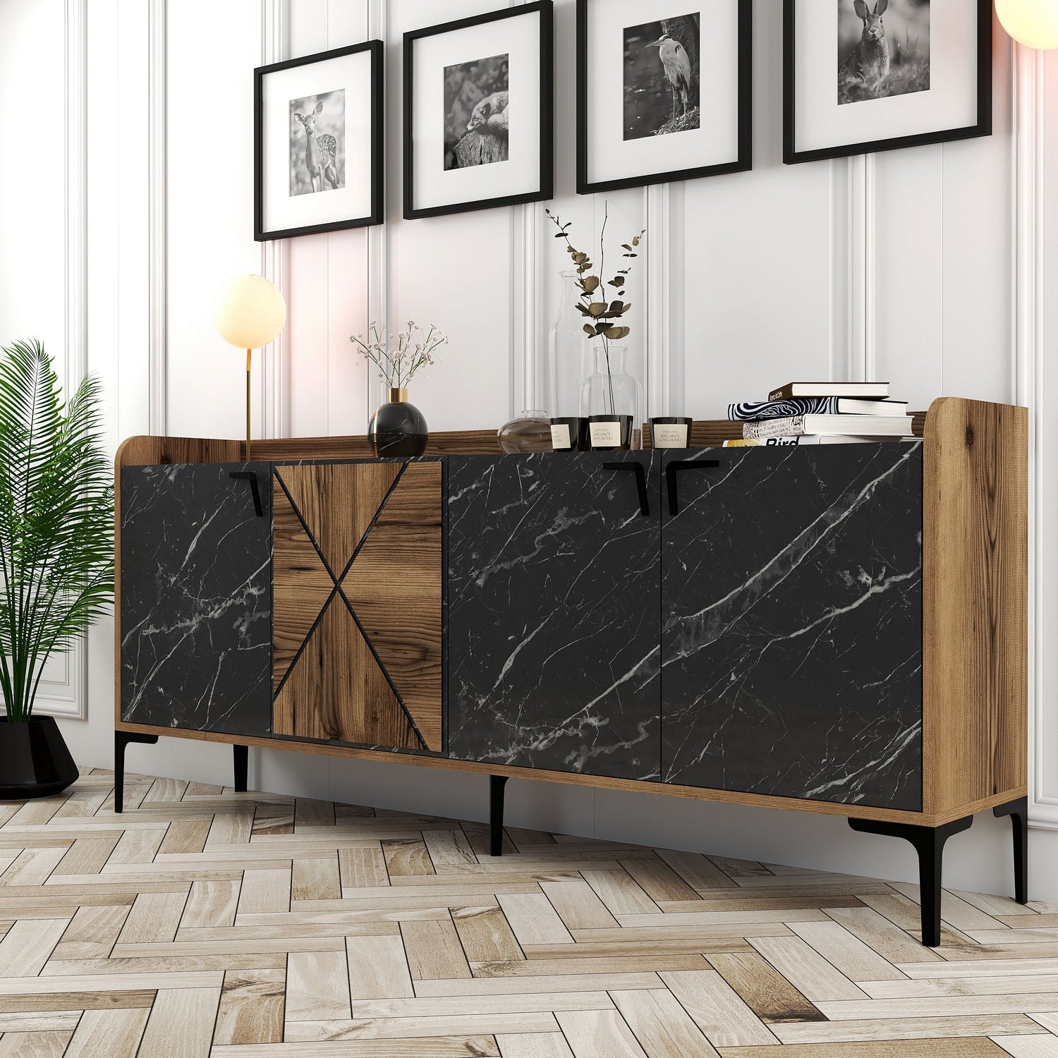 Aparador Industrial – 180 x 35 x 78 cm – Nogueira e Preto – Painéis de Partículas revestidos a Melamina