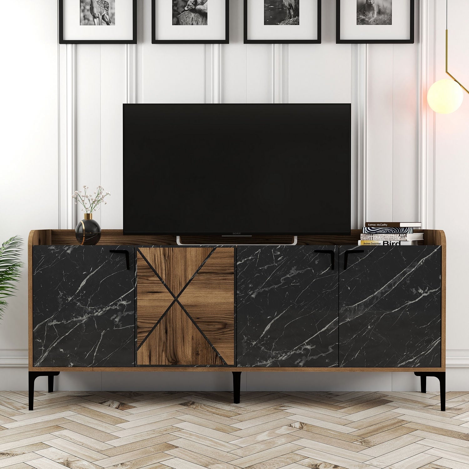 Aparador Industrial – 180 x 35 x 78 cm – Nogueira e Preto – Painéis de Partículas revestidos a Melamina