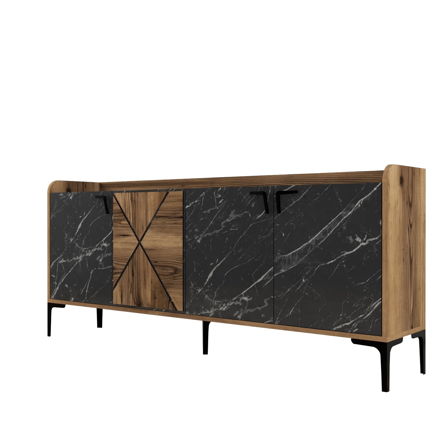Aparador Industrial – 180 x 35 x 78 cm – Nogueira e Preto – Painéis de Partículas revestidos a Melamina