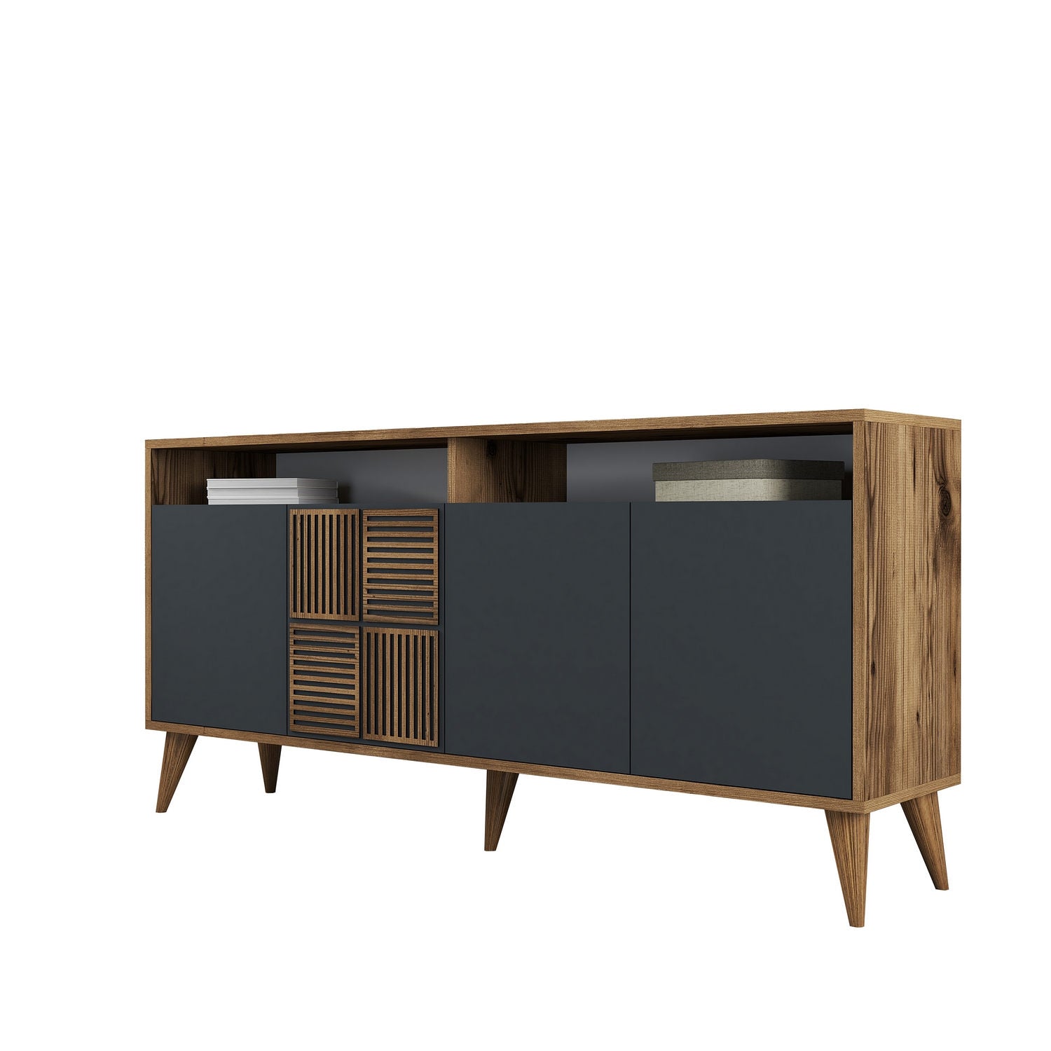 Aparador Moderno – 160 x 78 x 35 cm – Nogueira e Antracite – 100% Melamina