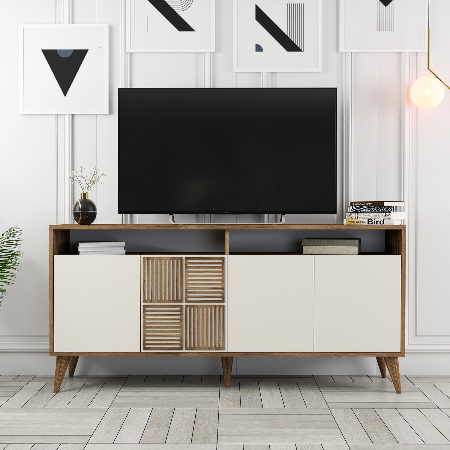 Aparador Moderno – 160 x 78 x 35 cm – Nogueira e Creme – Melamina