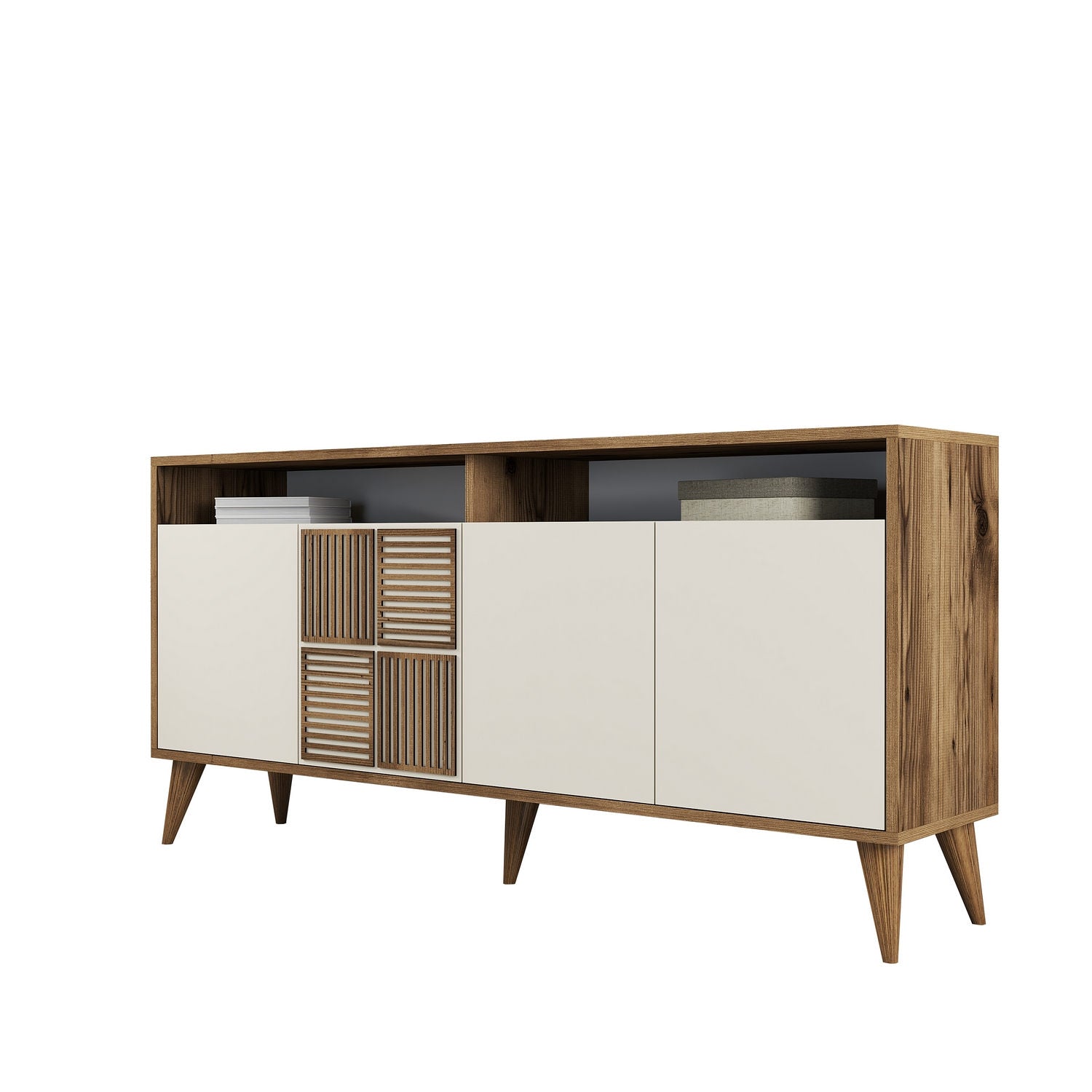 Aparador Moderno – 160 x 78 x 35 cm – Nogueira e Creme – Melamina