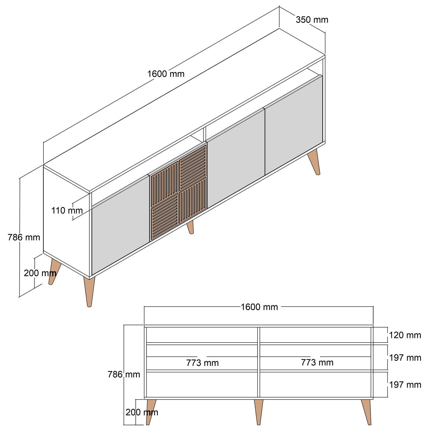 Aparador Moderno – 160 x 78 x 35 cm – Nogueira e Creme – Melamina