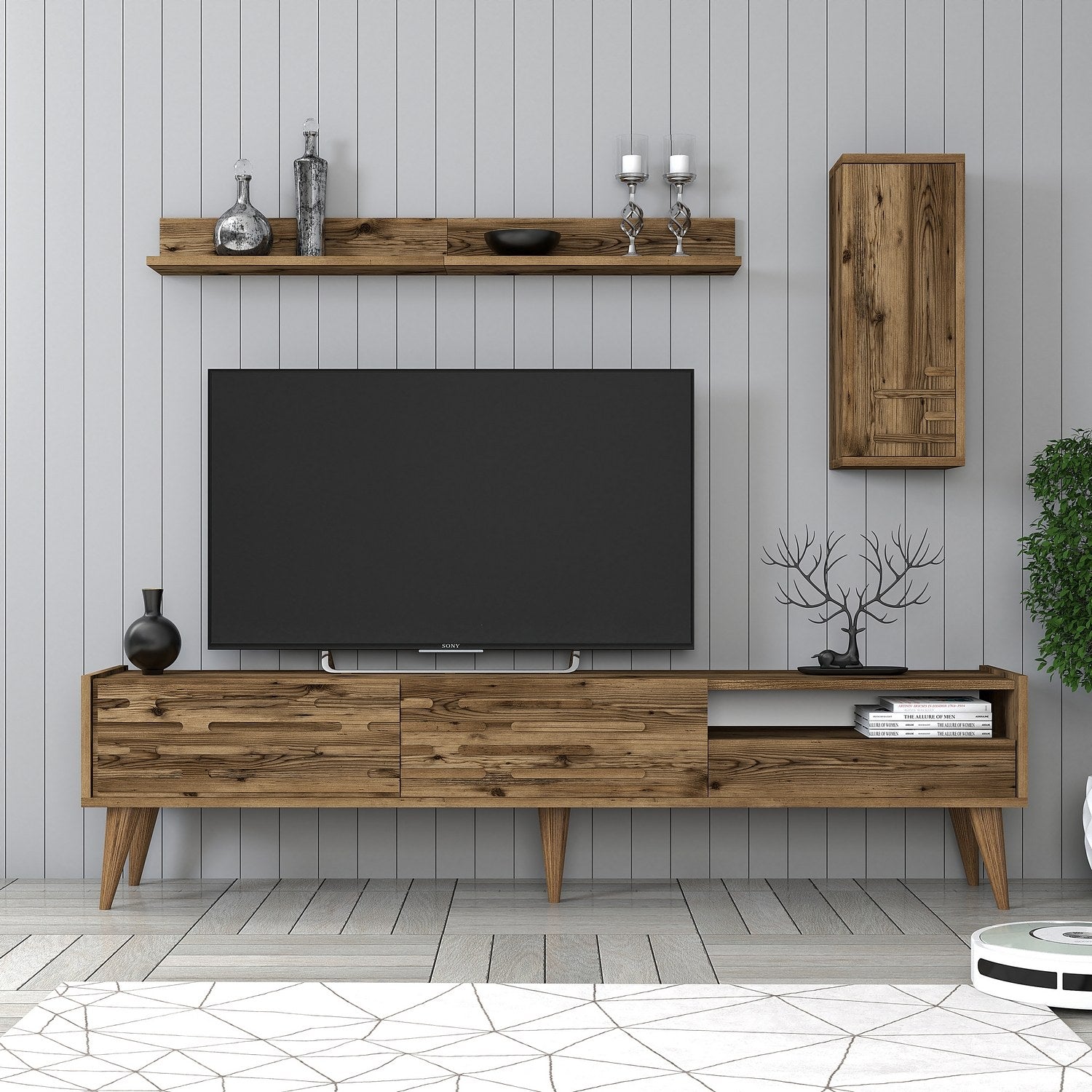 Móvel de TV – 180 cm de largura – nogueira – melamina