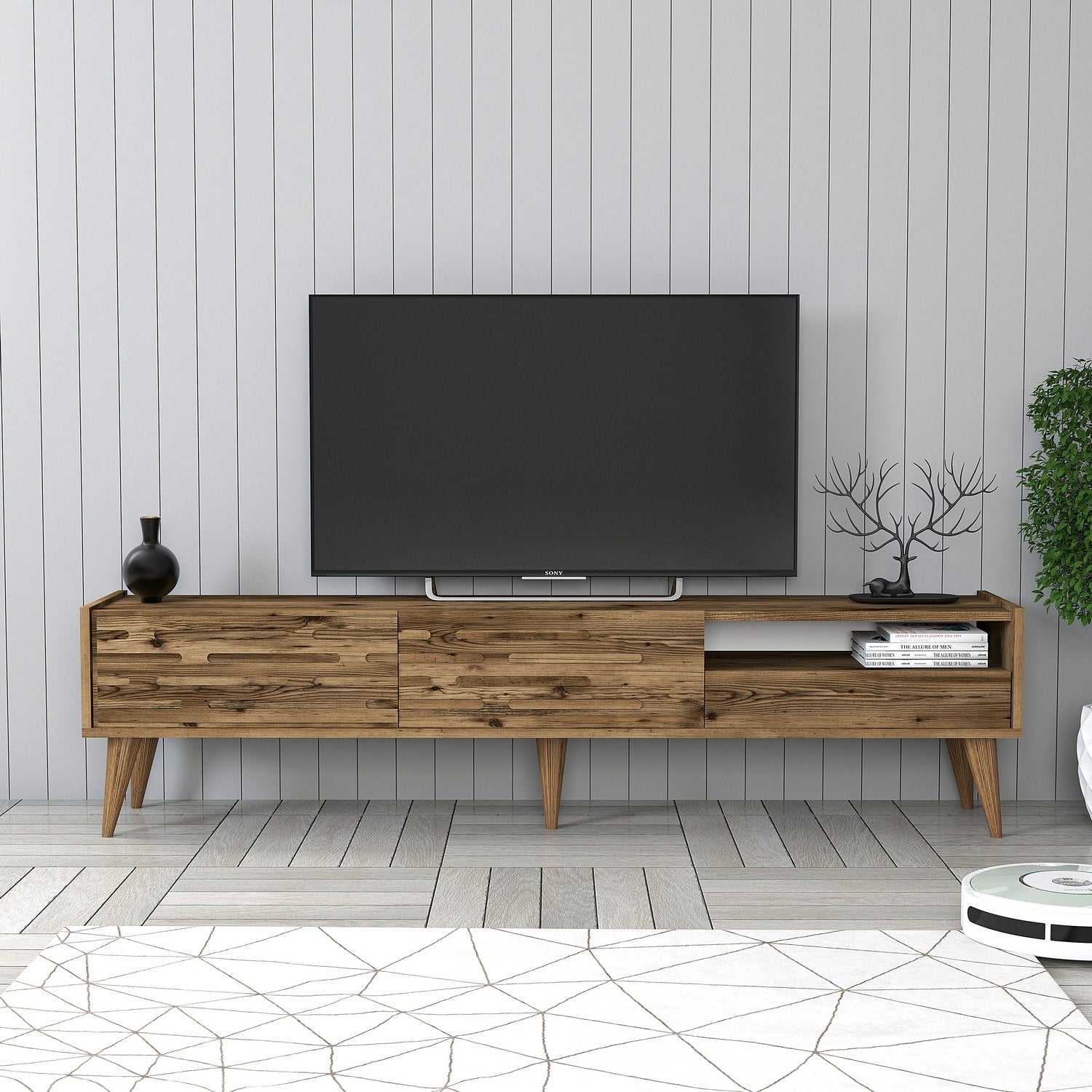 Móvel de TV – 180 cm x 35 cm x 45 cm – Nogueira – Painéis de partículas revestidos a melamina