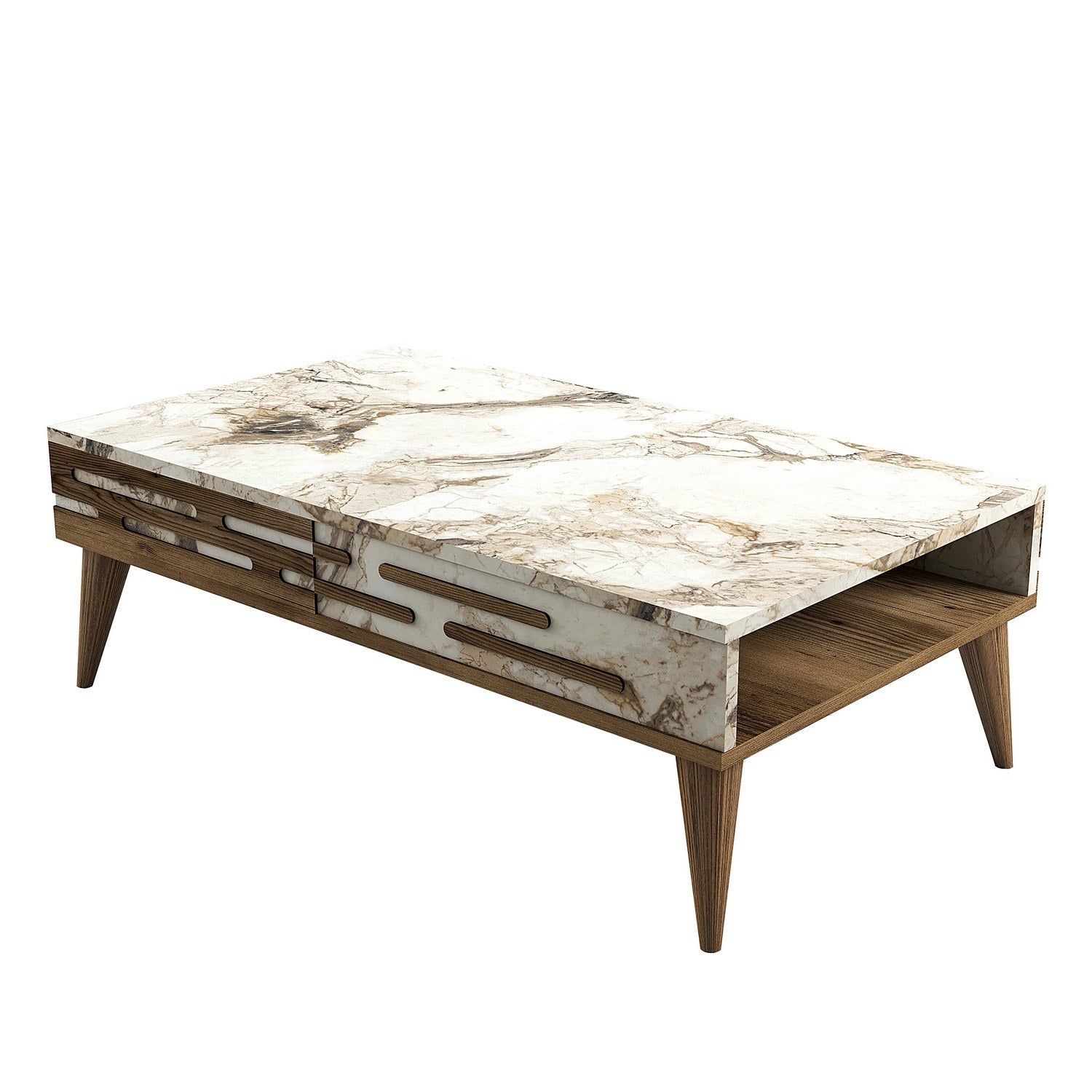 Mesa de Centro – 105 x 60 x 34,6 cm – Nogueira e Branco – Melamina