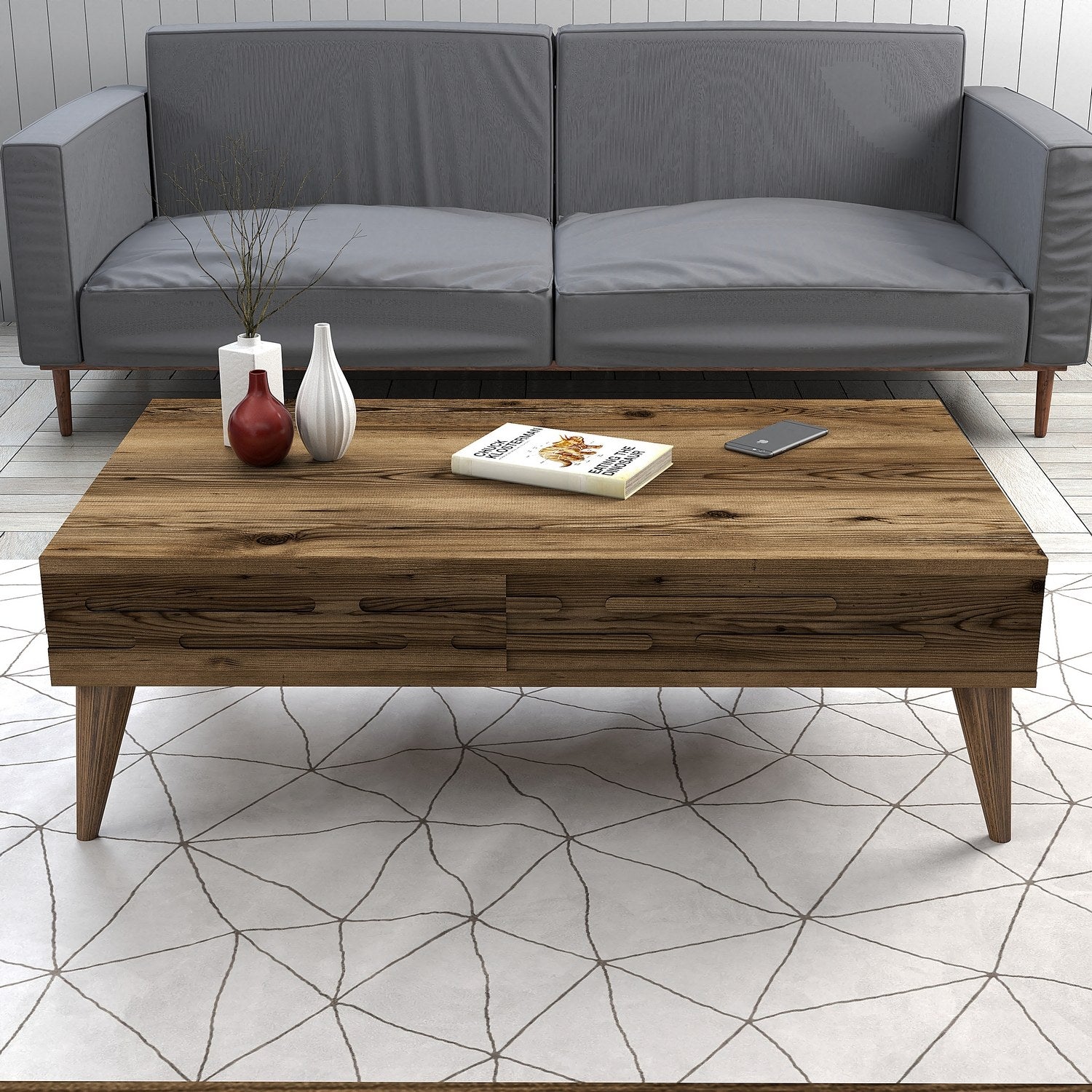 Mesa de Centro – 105 cm x 60 cm x 34,6 cm – Nogueira – Painel de Partículas revestido em Melamina