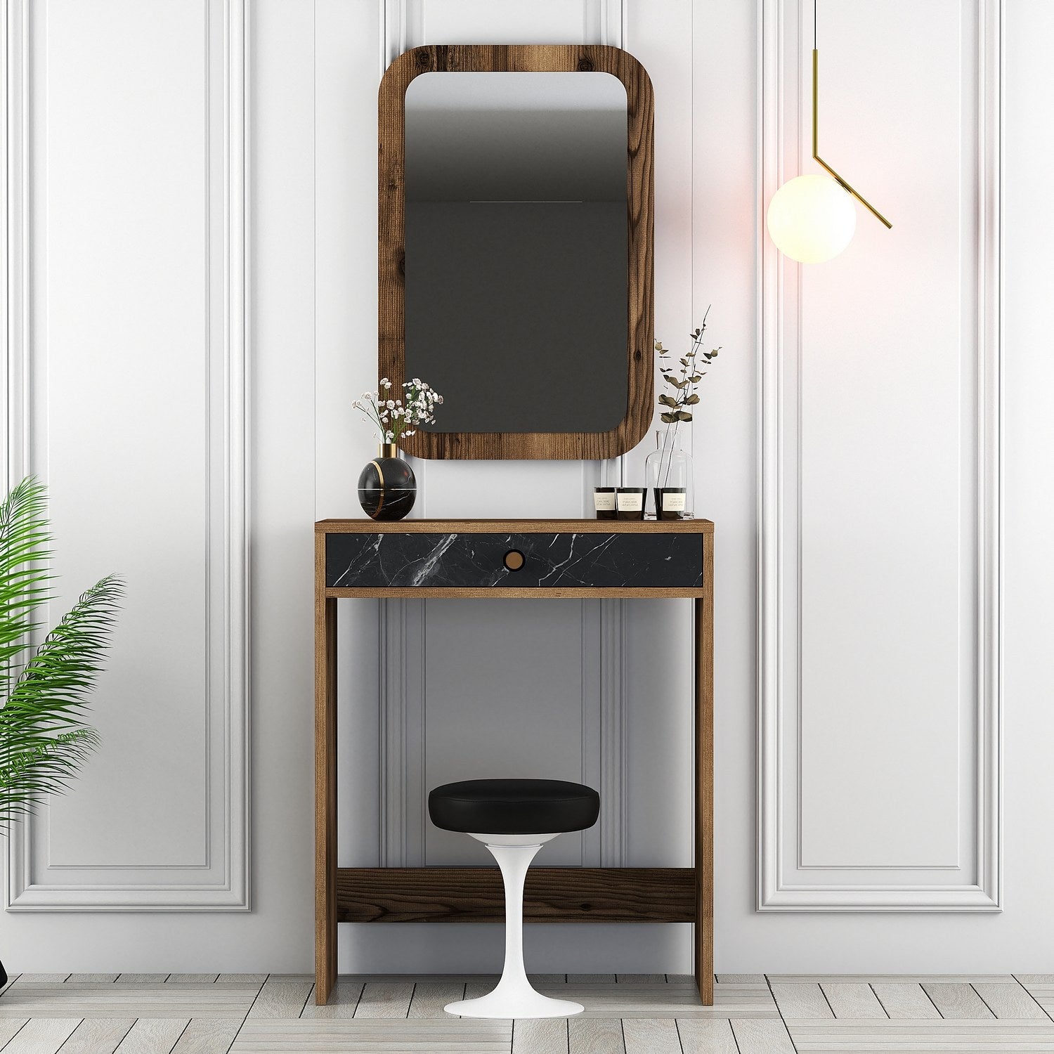 Toucador – 70 x 40 x 84,7 cm – Nogueira, Preto, Mármore – Melamina