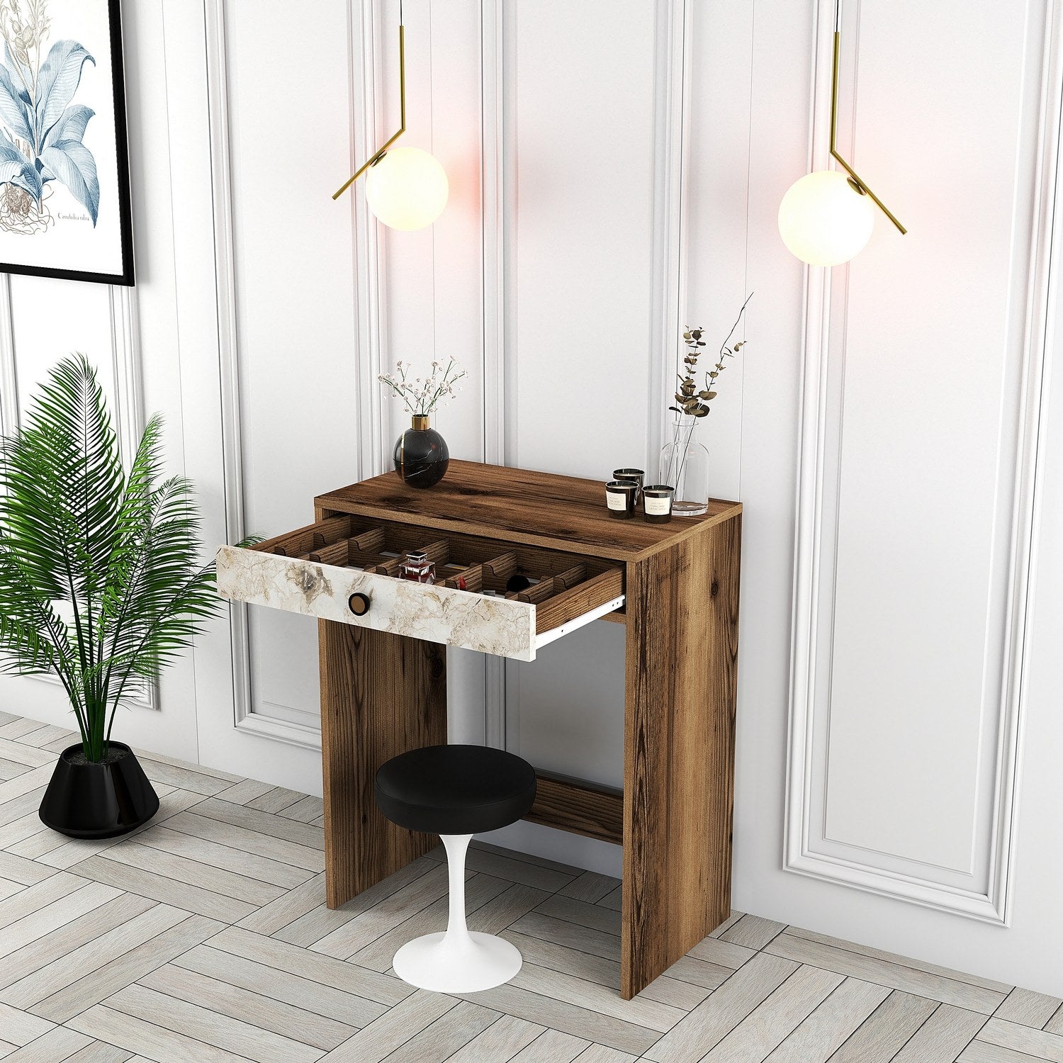 Toucador – 70 cm x 40 cm x 84,7 cm – Nogueira e Branca – Melamina