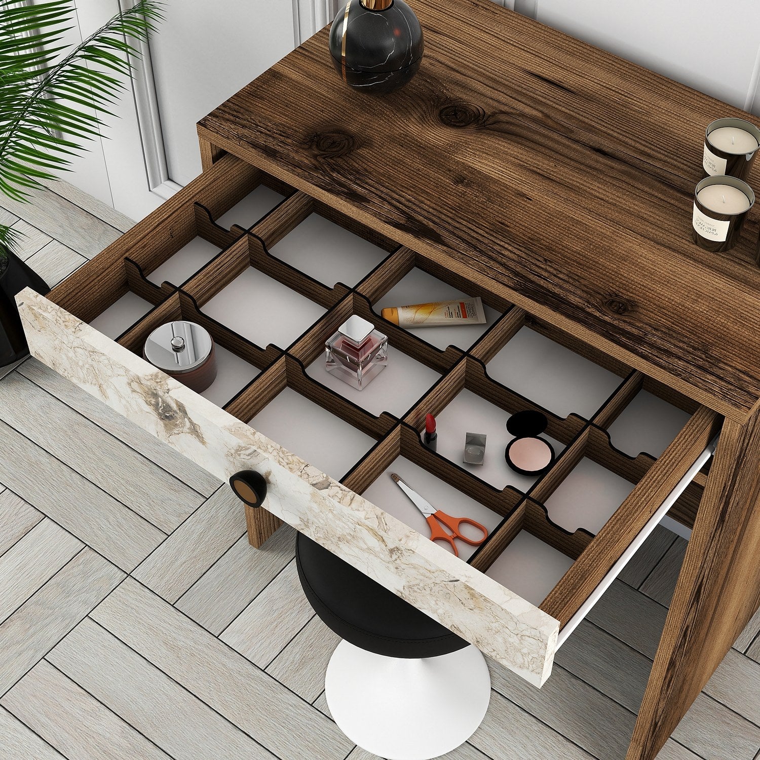 Toucador – 70 cm x 40 cm x 84,7 cm – Nogueira e Branca – Melamina
