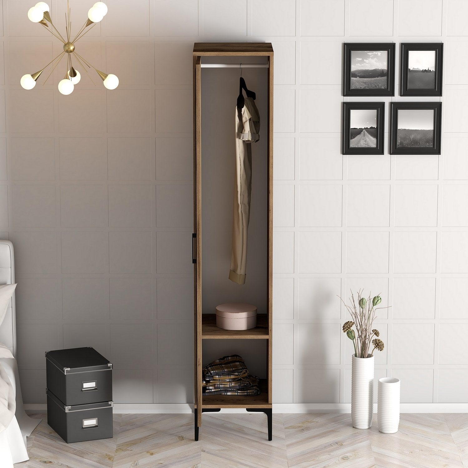 Guarda-roupa em nogueira – 40 cm x 201,4 cm x 47,5 cm – nogueira – painel de partículas revestido em melamina