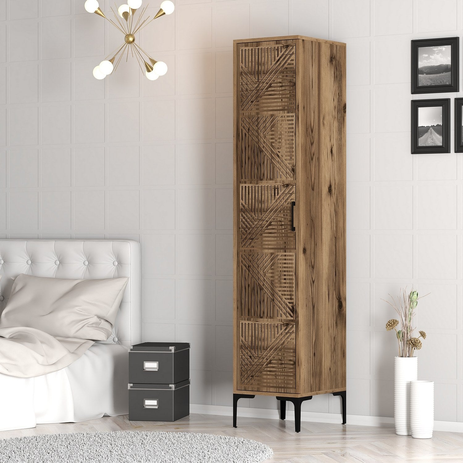 Guarda-roupa em nogueira – 40 cm x 201,4 cm x 47,5 cm – nogueira – painel de partículas revestido em melamina