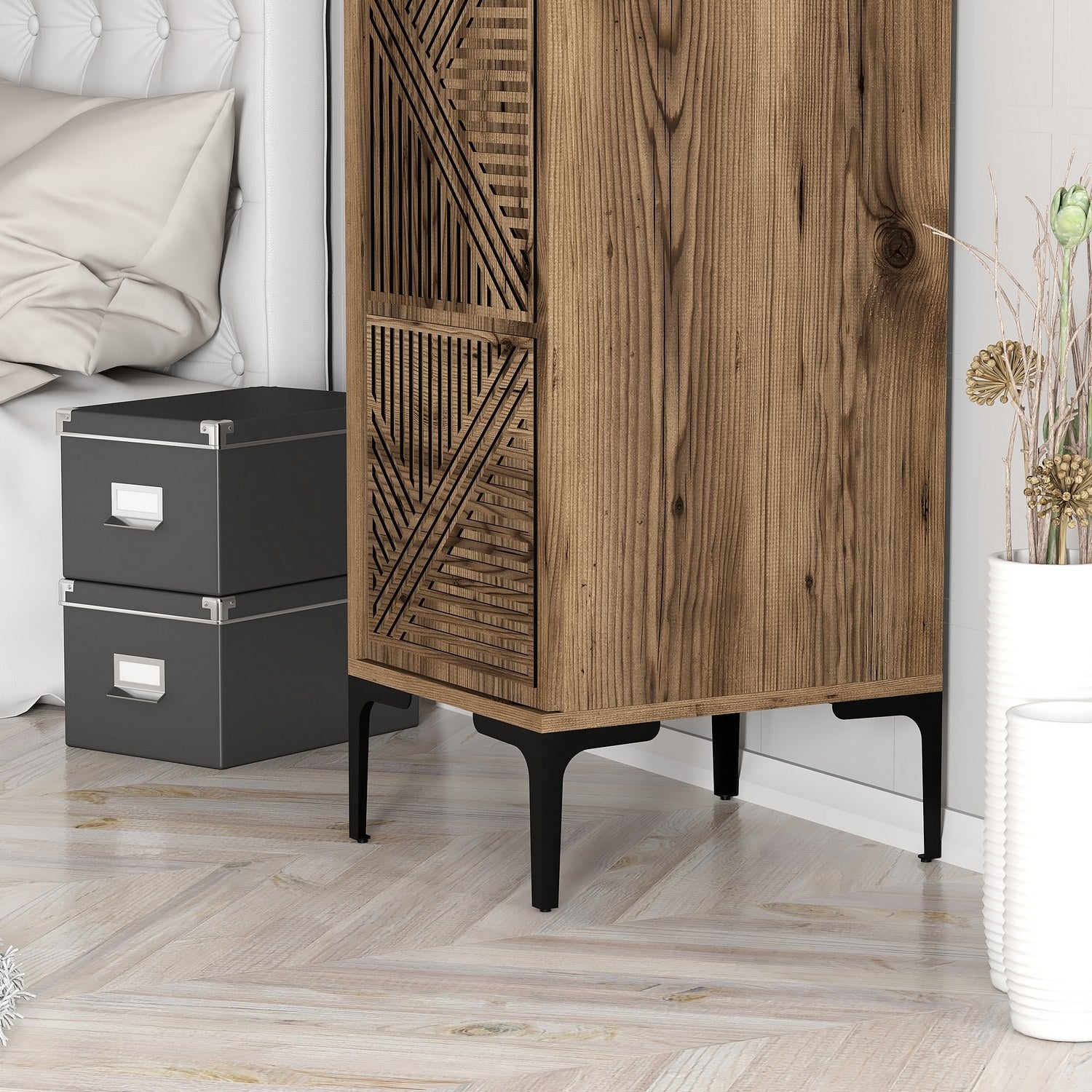 Guarda-roupa em nogueira – 40 cm x 201,4 cm x 47,5 cm – nogueira – painel de partículas revestido em melamina
