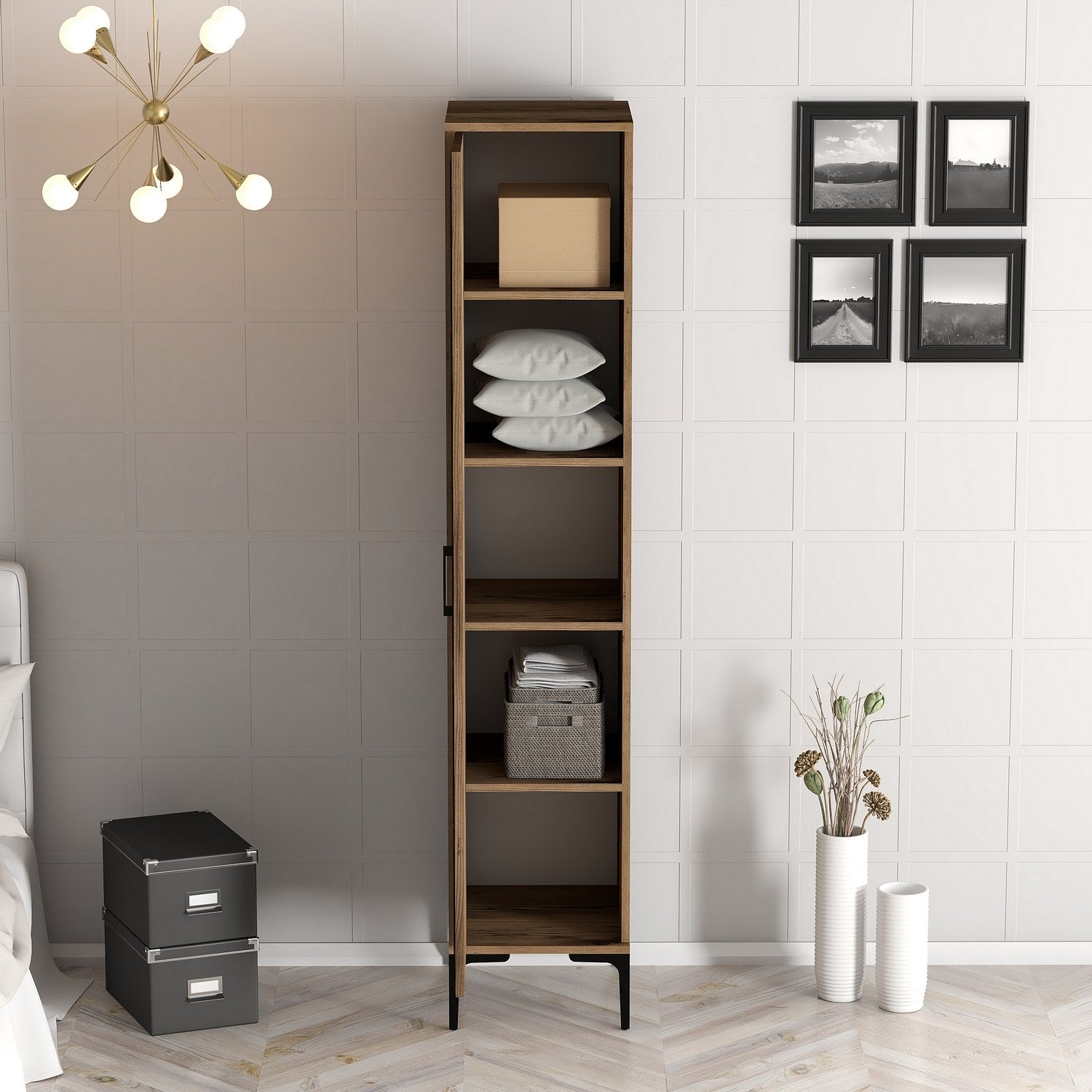 Guarda-roupa em nogueira – 40 cm x 201,4 cm x 47,5 cm – nogueira – painel de partículas com revestimento em melamina