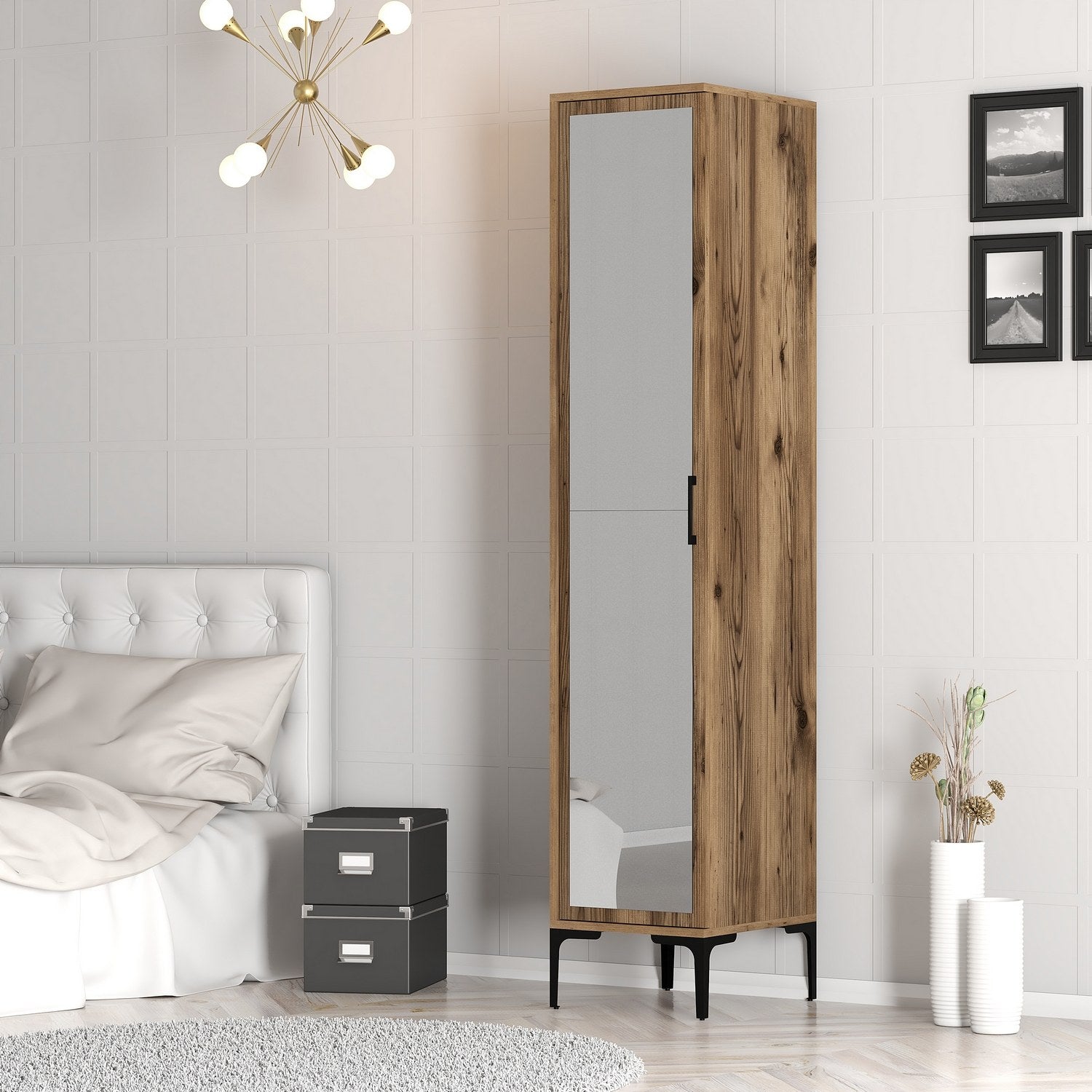 Guarda-roupa em nogueira – 40 cm x 201,4 cm x 47,5 cm – nogueira – painel de partículas com revestimento em melamina