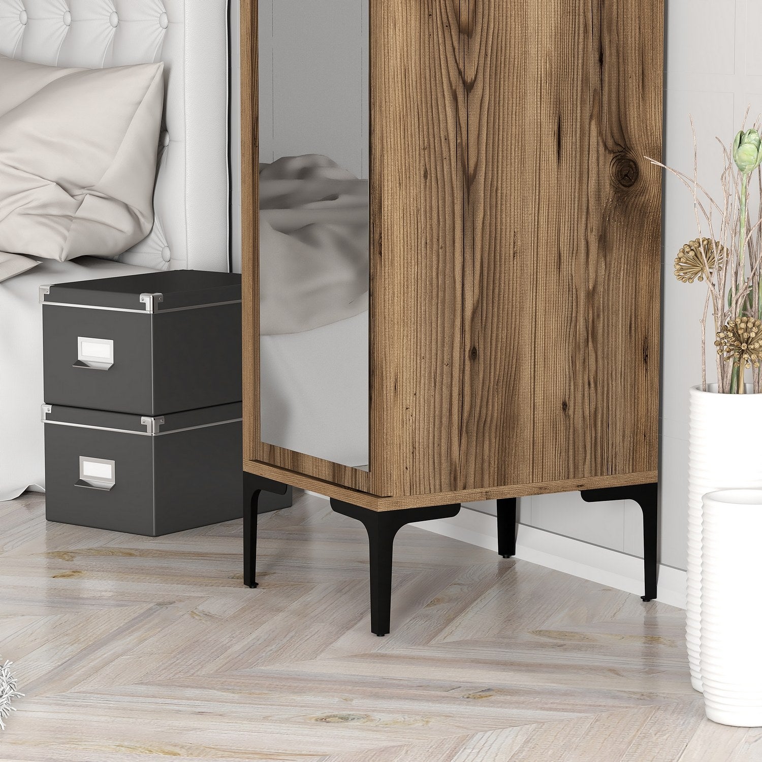 Guarda-roupa em nogueira – 40 cm x 201,4 cm x 47,5 cm – nogueira – painel de partículas com revestimento em melamina