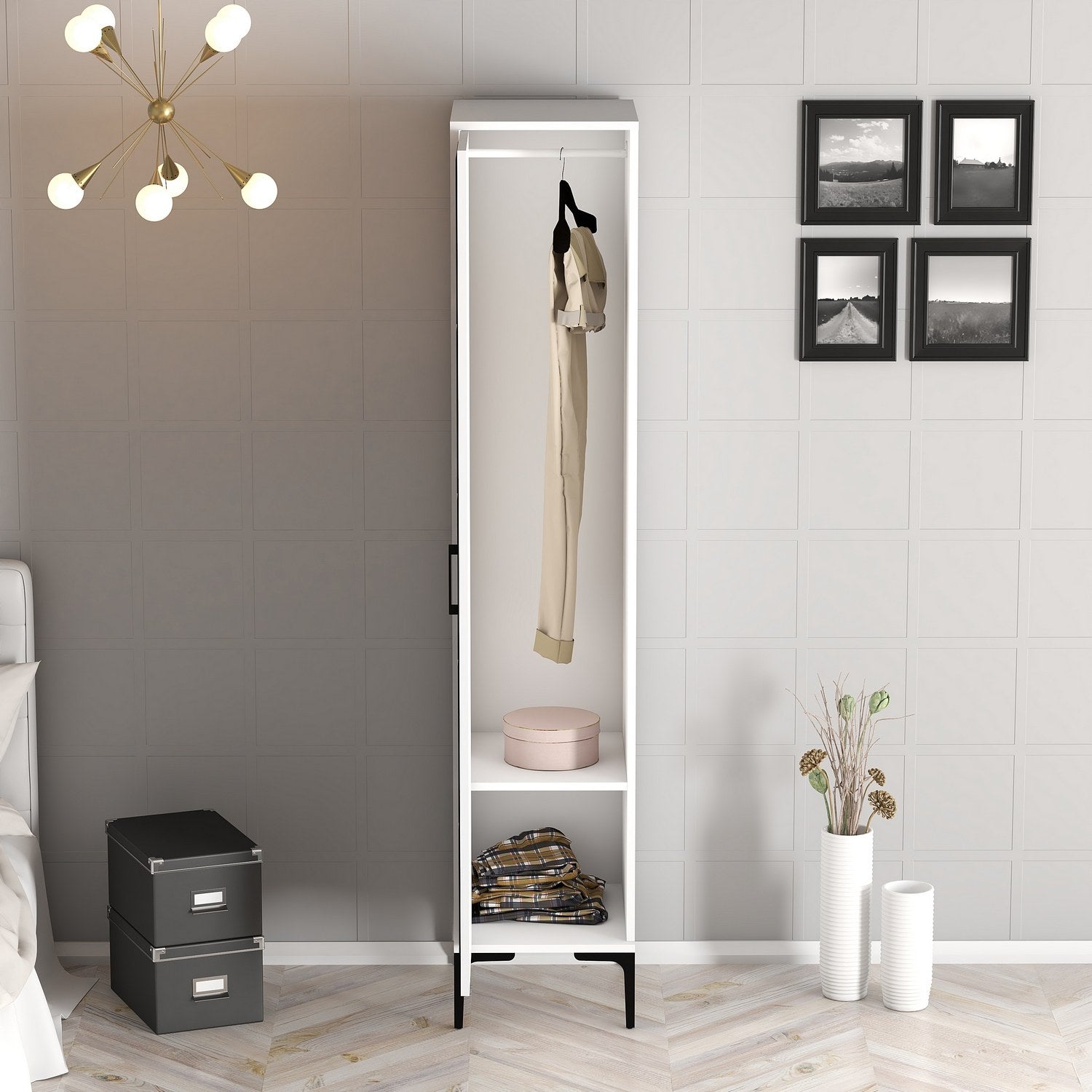 Guarda-roupa – 40 cm x 47,5 cm x 201,4 cm – Branco – Painel de partículas revestido de melamina