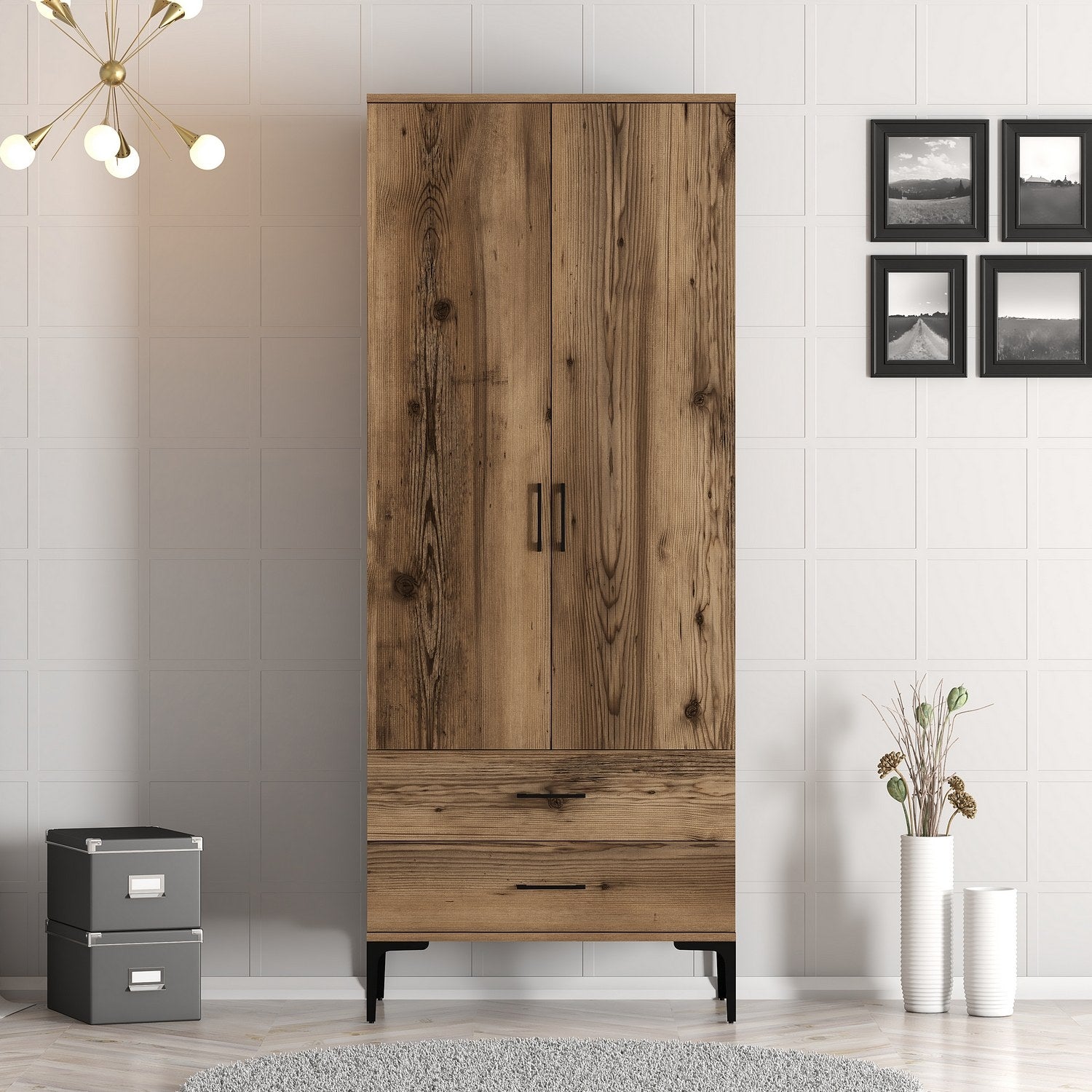Guarda-roupa – 80 cm x 201,4 cm x 47,5 cm – Cor de nogueira – Painel de partículas revestido em melamina
