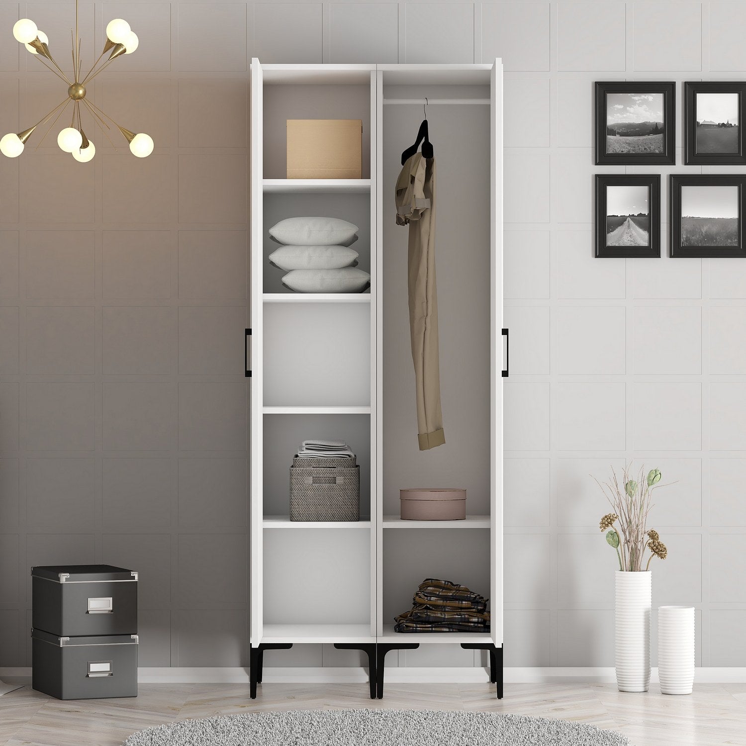 Guarda-roupa – 80 cm x 201,4 cm x 47,5 cm – Branco – Painel de partículas revestido de melamina