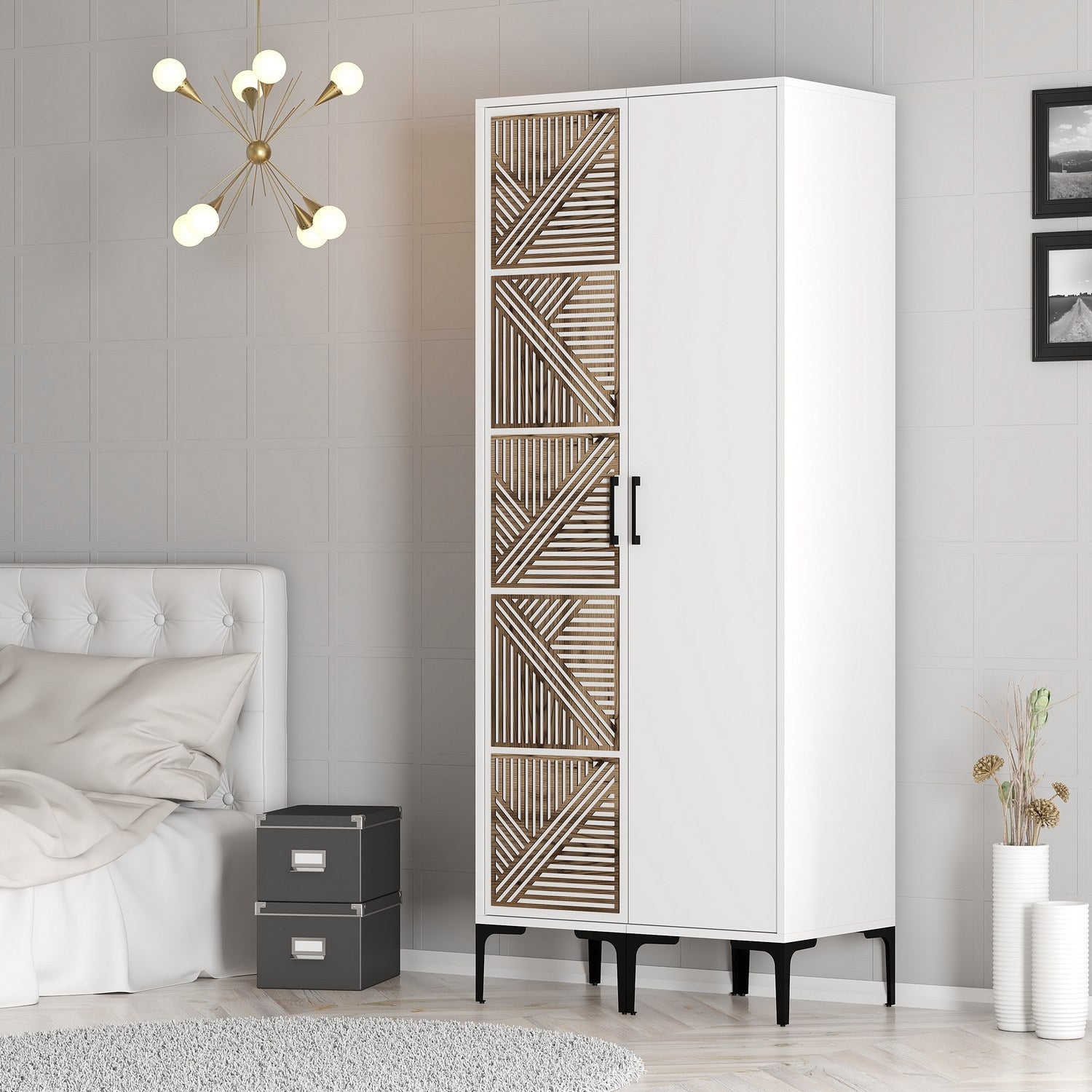 Guarda-roupa – 80 cm x 201,4 cm x 47,5 cm – Branco – Painel de partículas revestido de melamina