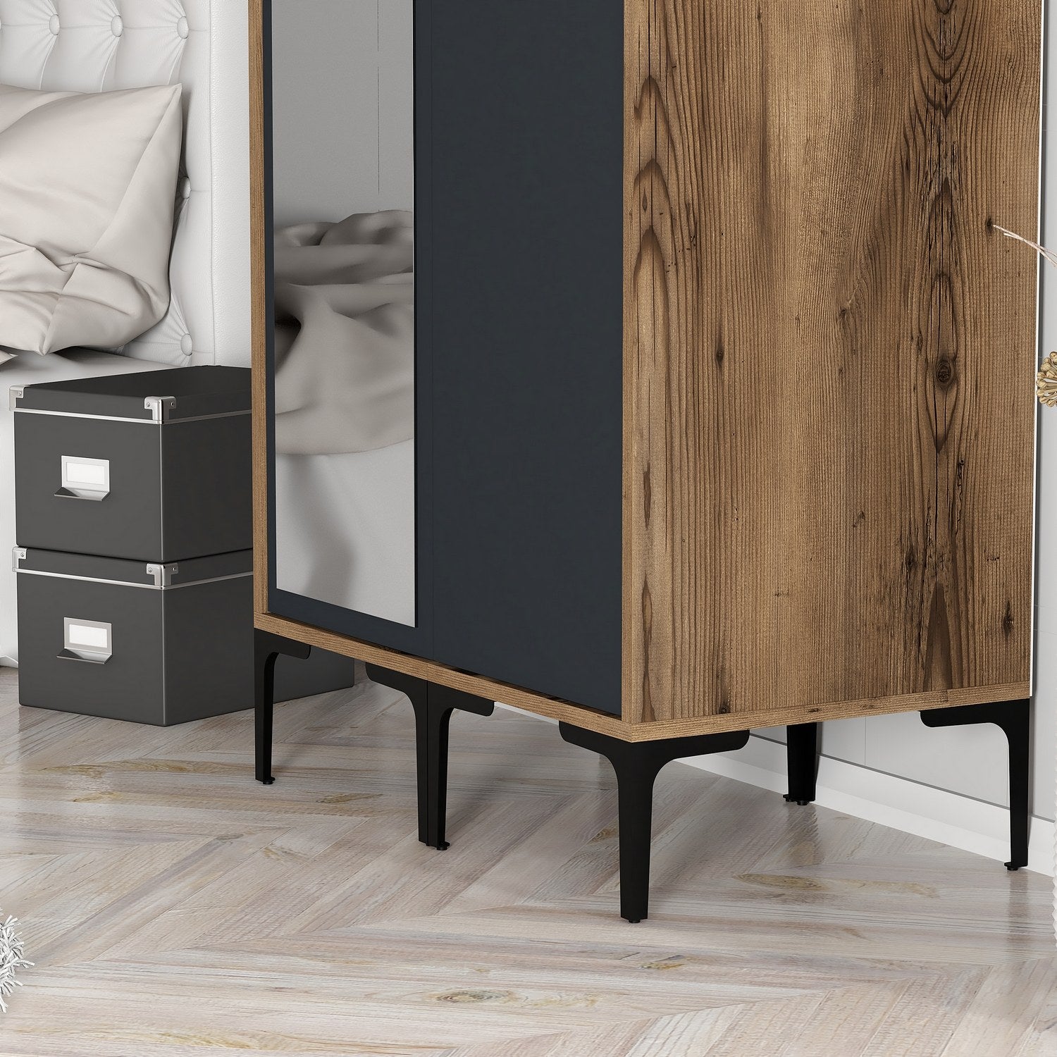 Guarda-roupa elegante – 80 cm x 201,4 cm x 47,5 cm – nogueira e antracite – painel de partículas revestido a melamina