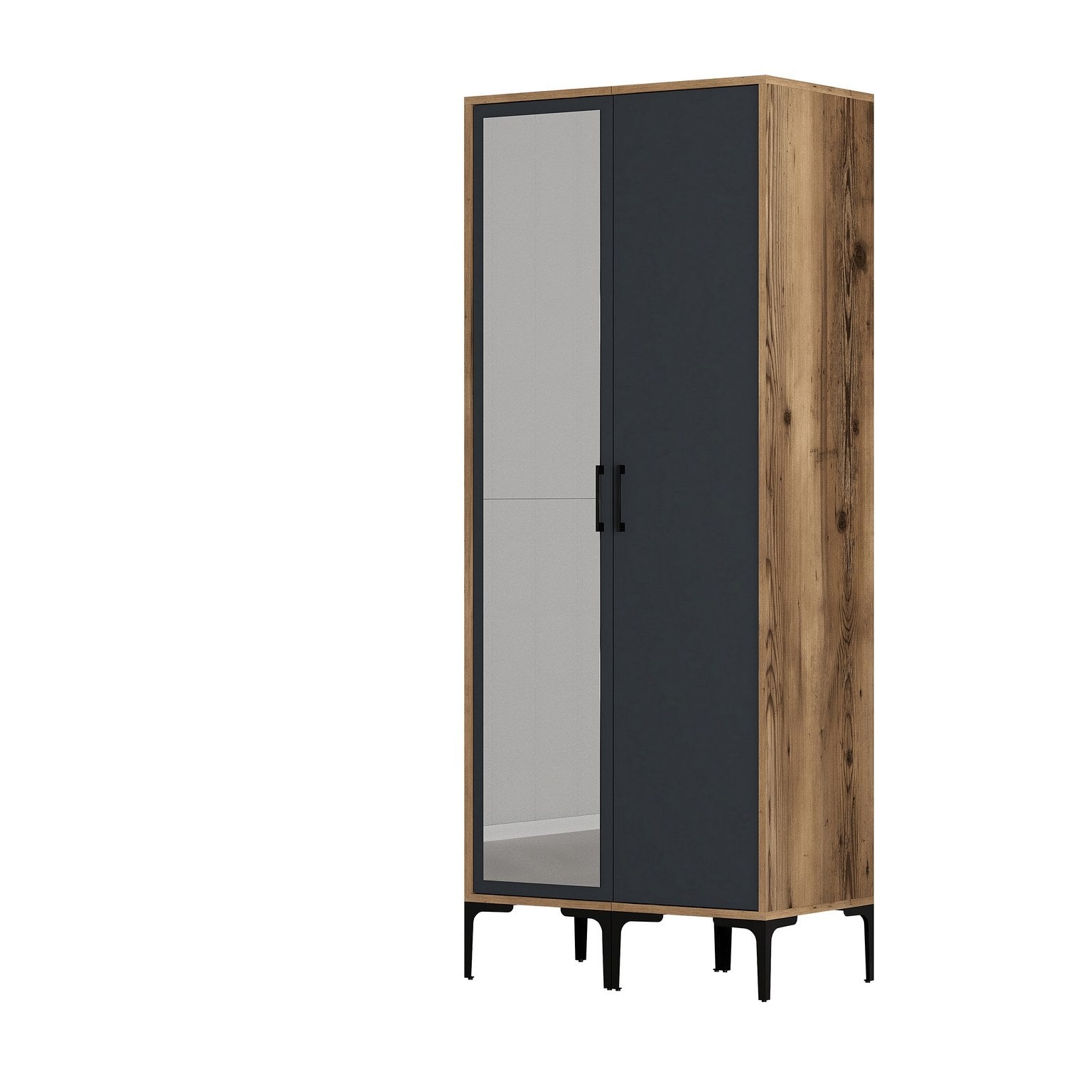 Guarda-roupa elegante – 80 cm x 201,4 cm x 47,5 cm – nogueira e antracite – painel de partículas revestido a melamina
