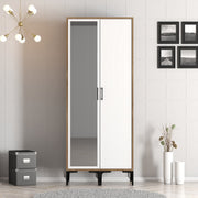Guarda-roupa – 80 cm L x 47,5 cm A x 201,4 cm P – Nogueira e Branco – Painel de partículas revestido a melamina