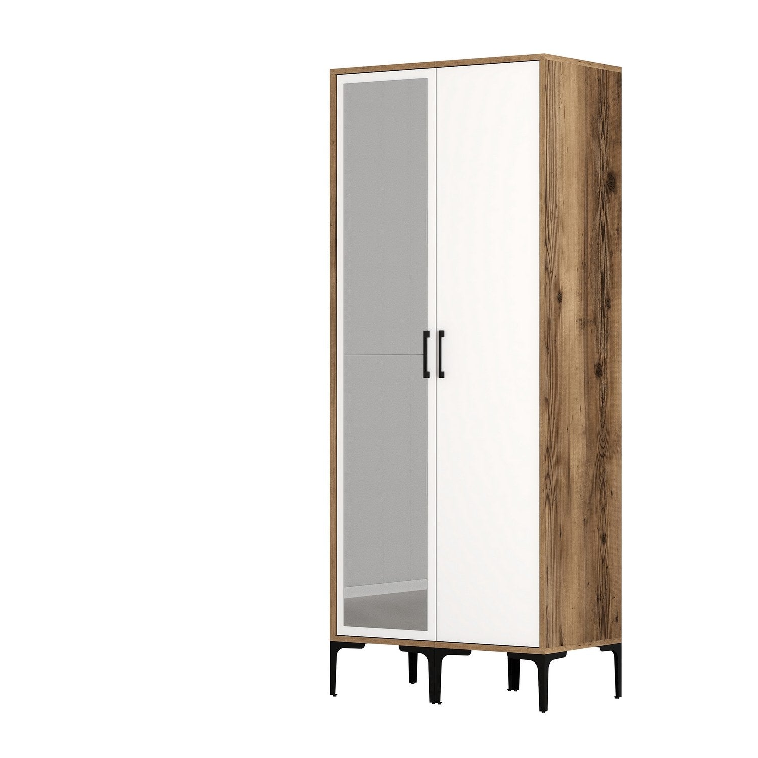 Guarda-roupa – 80 cm L x 47,5 cm A x 201,4 cm P – Nogueira e Branco – Painel de partículas revestido a melamina
