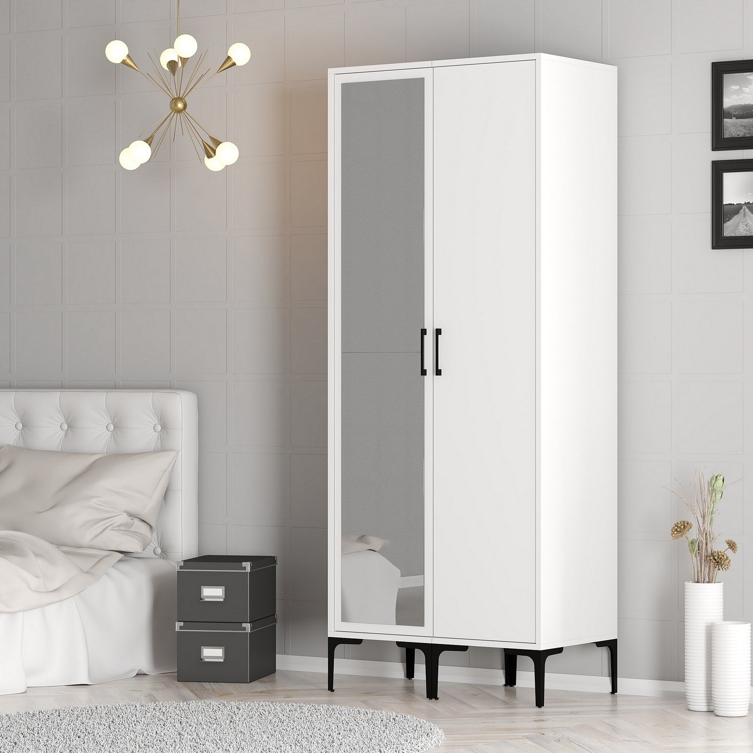 Guarda-roupa – 80 cm x 201,4 cm x 47,5 cm – Branco – Painel de partículas revestido de melamina