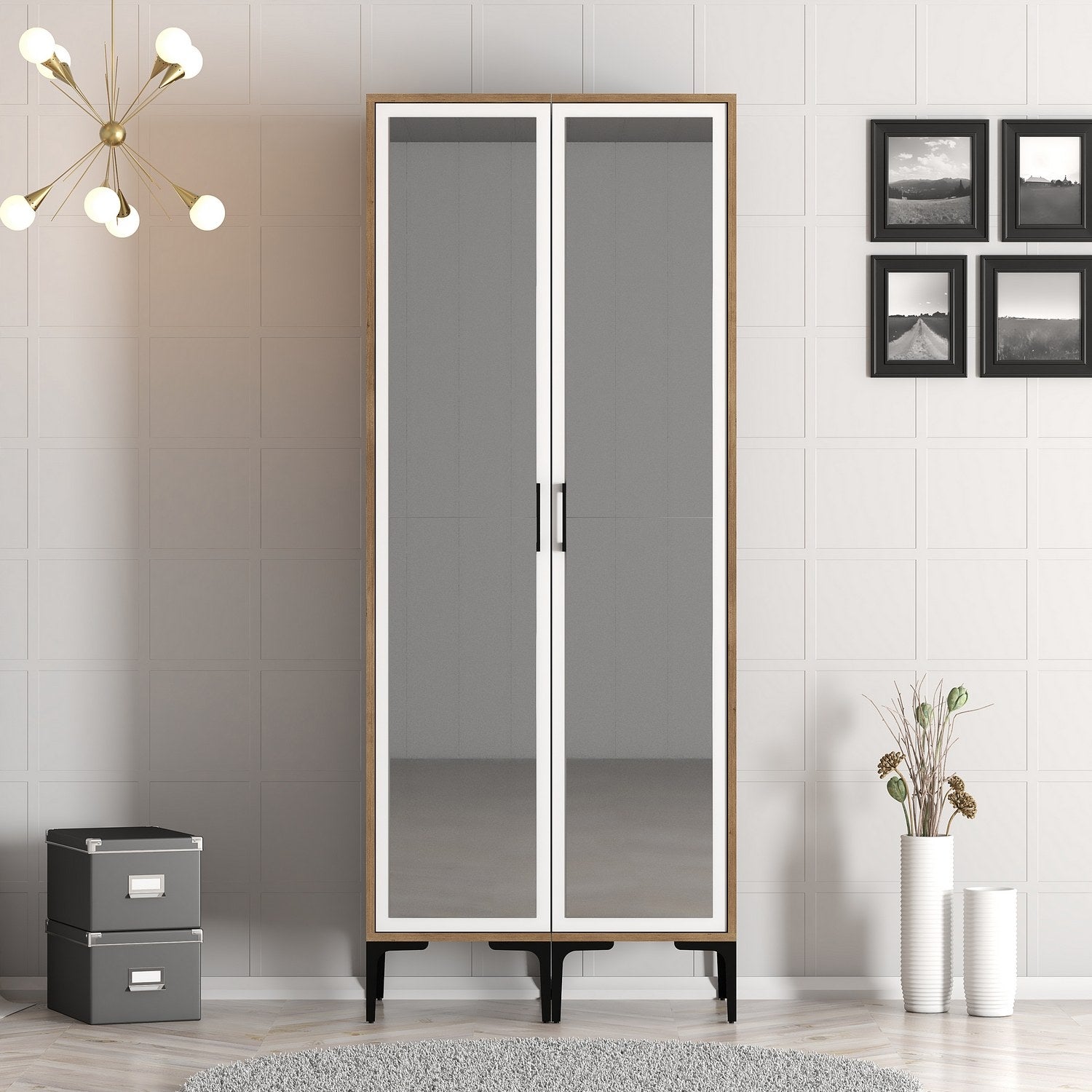 Guarda-roupa elegante – 80 cm L x 47,5 cm A x 201,4 cm P – nogueira e branco – painel de partículas revestido a melamina