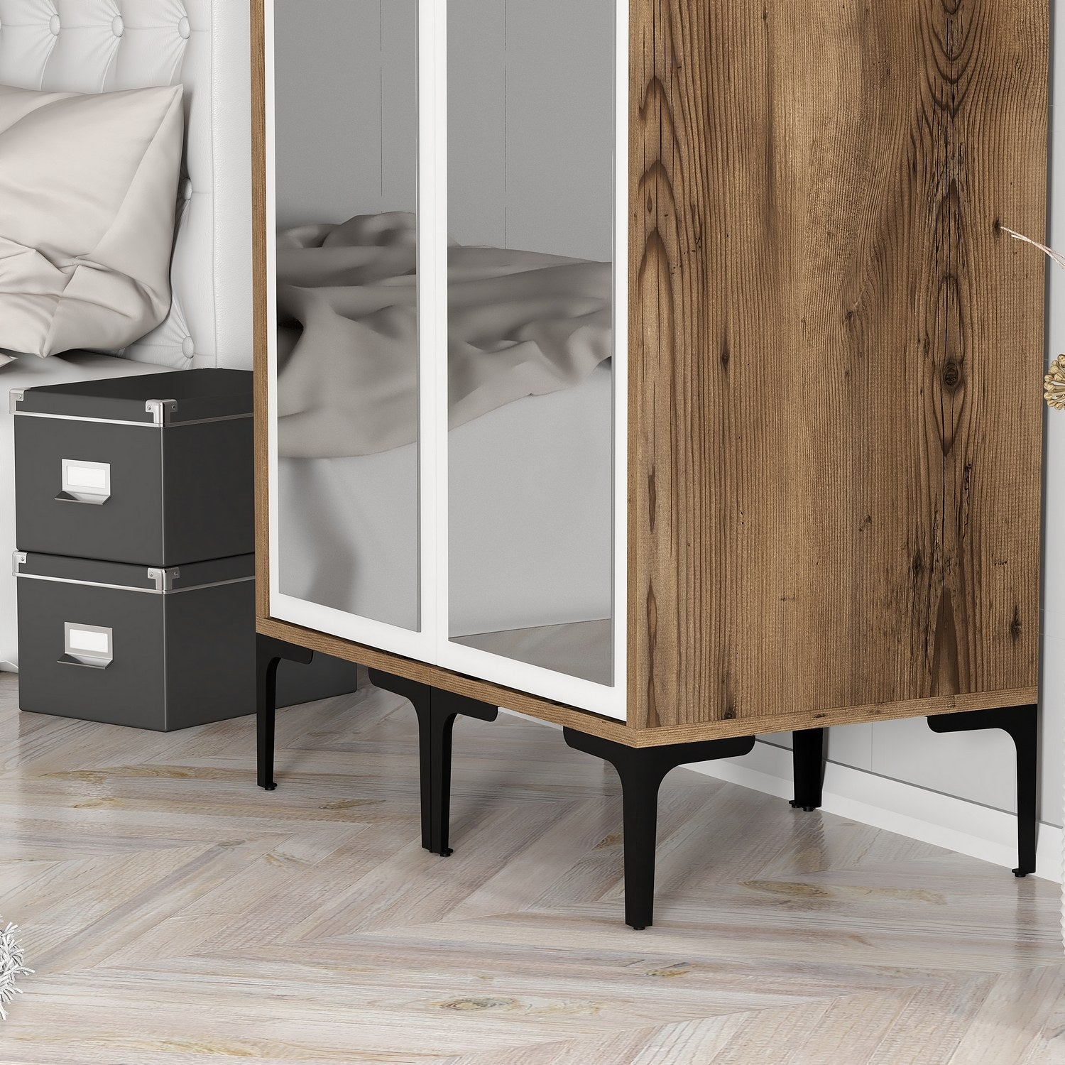 Guarda-roupa elegante – 80 cm L x 47,5 cm A x 201,4 cm P – nogueira e branco – painel de partículas revestido a melamina