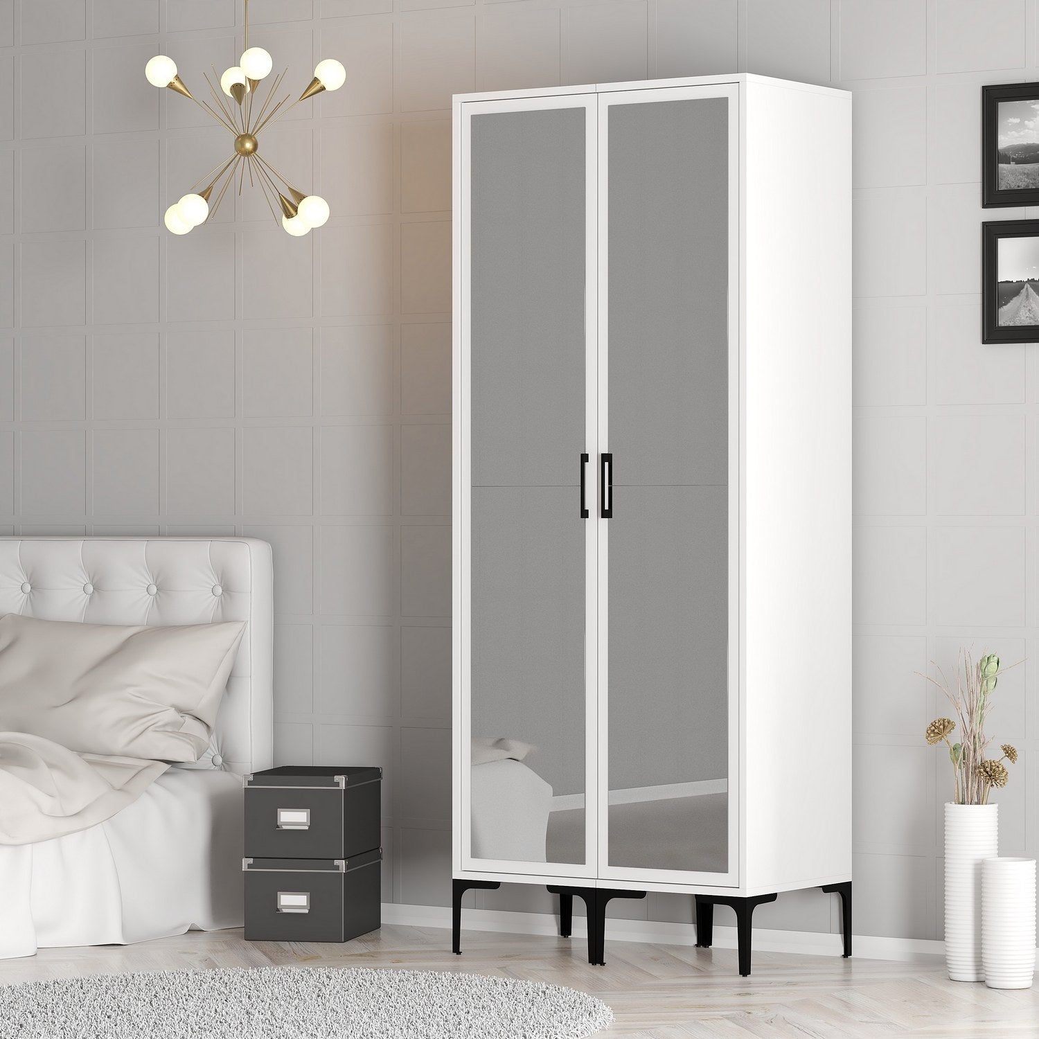 Guarda-roupa elegante – 80 cm x 201,4 cm x 47,5 cm – Branco – Painel de partículas revestido a melamina